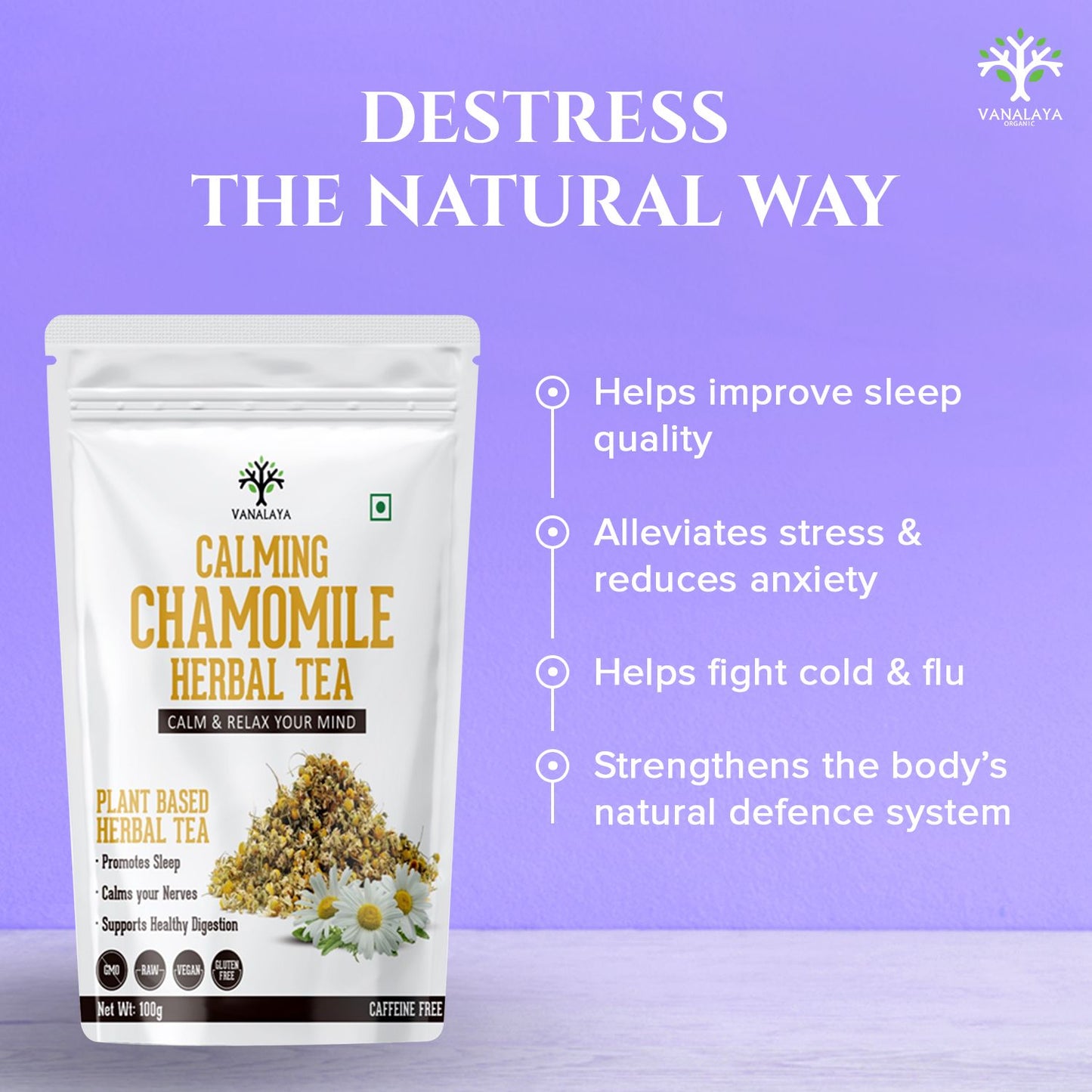 Vanalaya Calming Chamomile Herbal Tea From dried Chamomile Flowers for Sleep