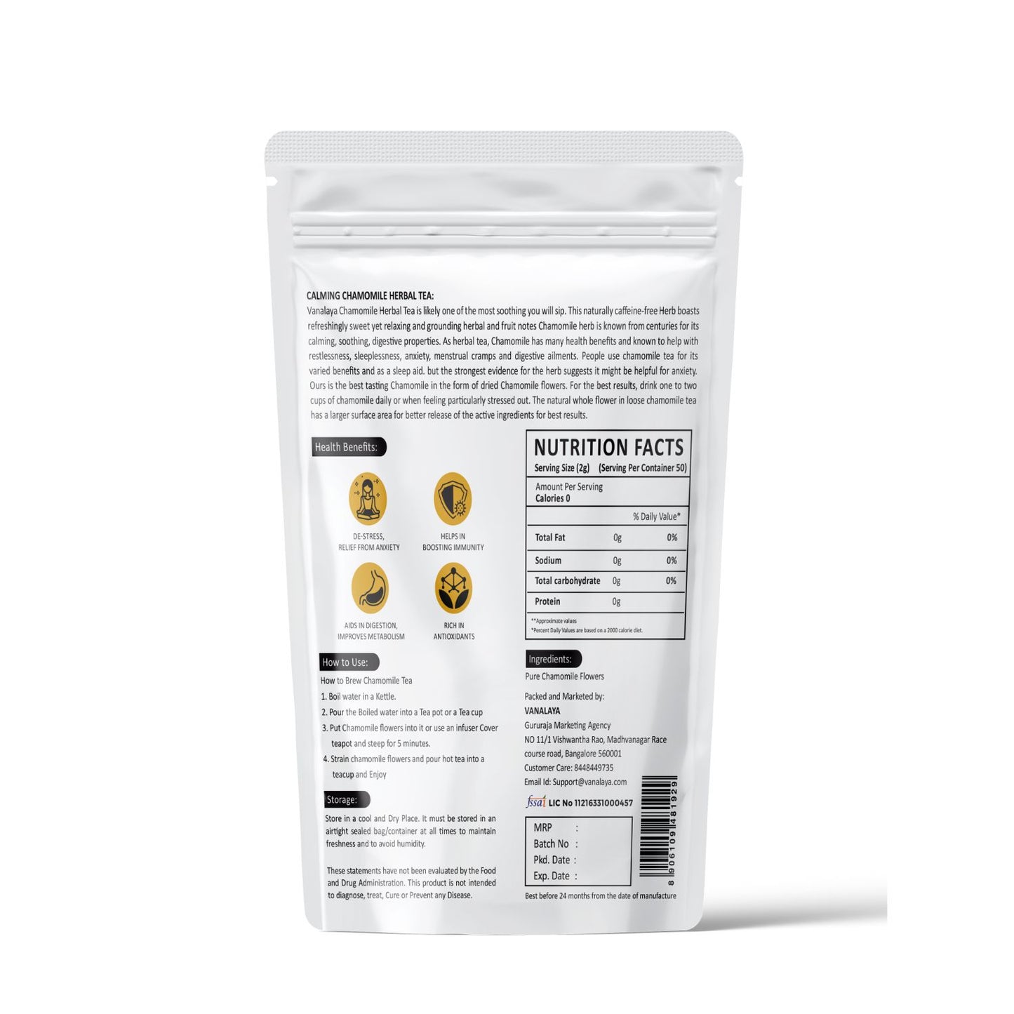 Vanalaya Calming Chamomile Herbal Tea From dried Chamomile Flowers for Sleep