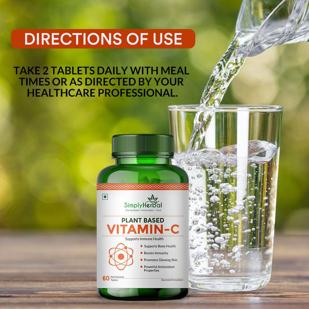 Simply Herbal Vitamin-C Tablet or Glowing Skin & Face, Ascorbic Acid, Amla Extract, Skin Glowing Supplement Promote Beauty & Health for Men & Women - 60 Tablets