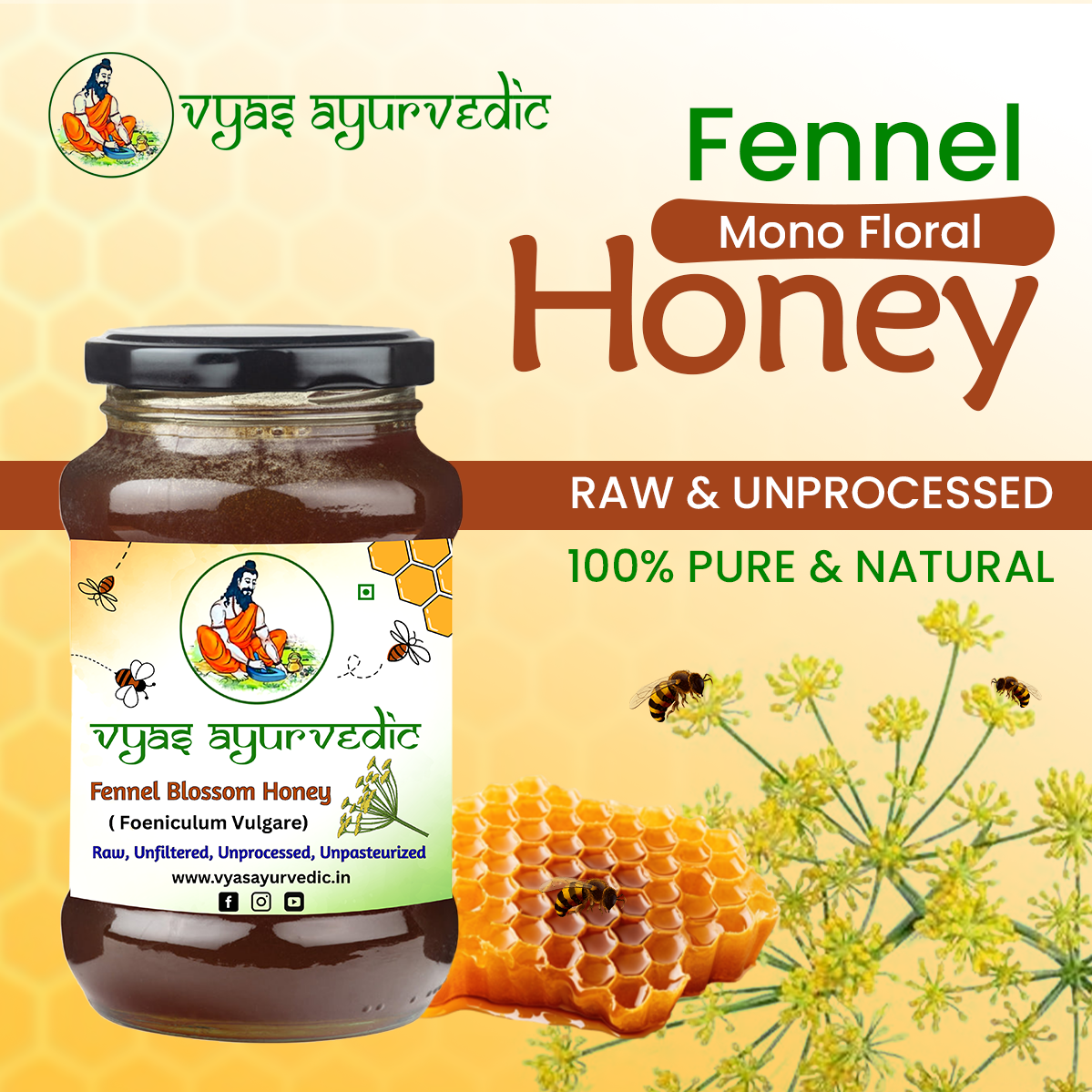 Vyas Ayurvedic Fennel Raw Honey