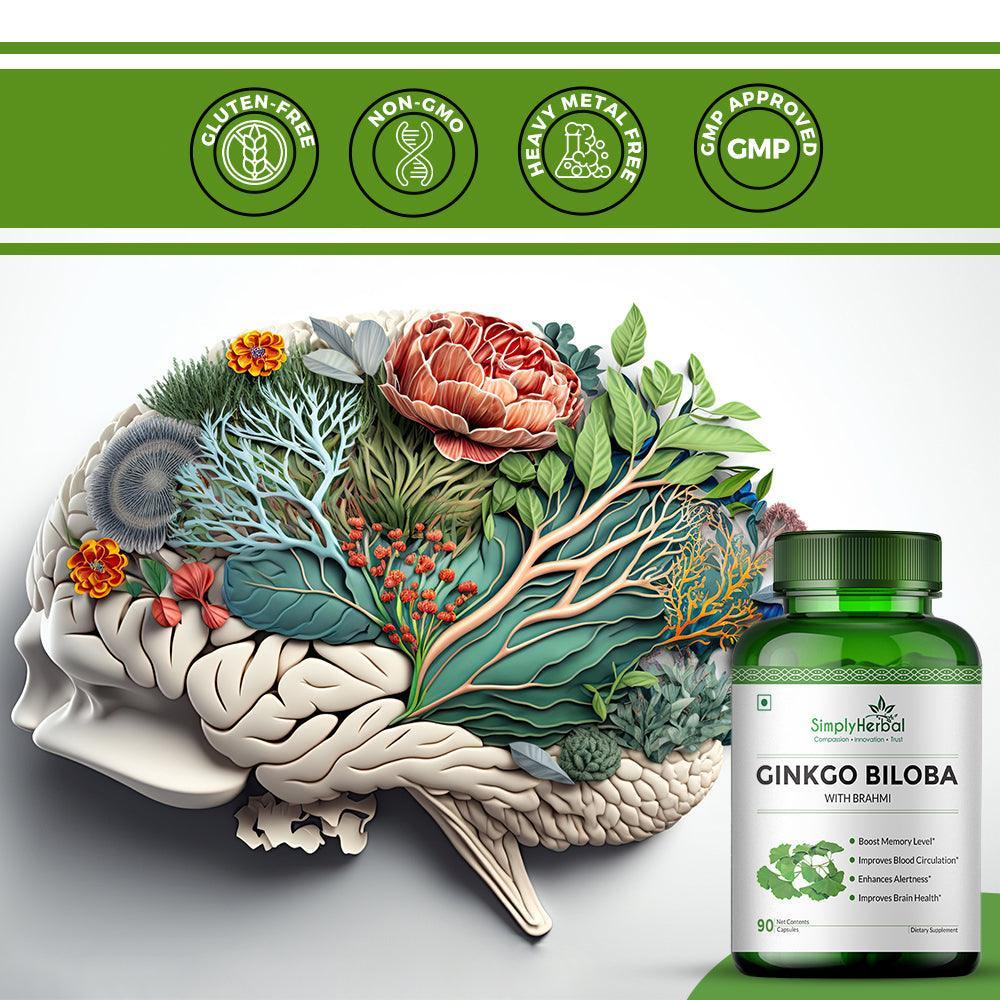 Simply Herbal Ginkgo Biloba Capsule with Brahmi - 90 Vegetarian Capsules