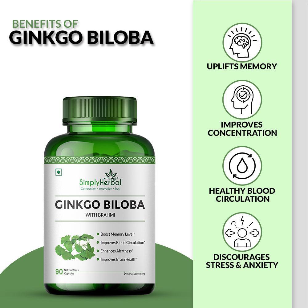 Simply Herbal Ginkgo Biloba Capsule with Brahmi - 90 Vegetarian Capsules