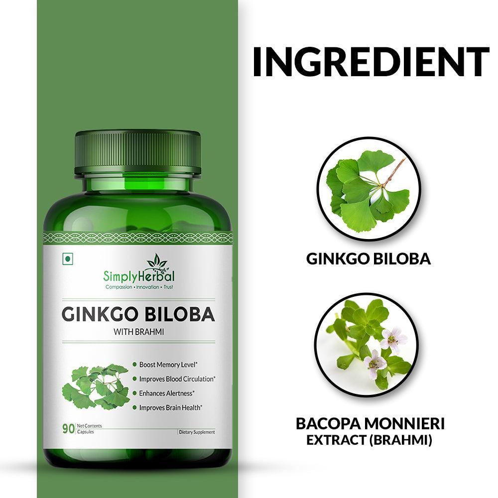 Simply Herbal Ginkgo Biloba Capsule with Brahmi - 90 Vegetarian Capsules