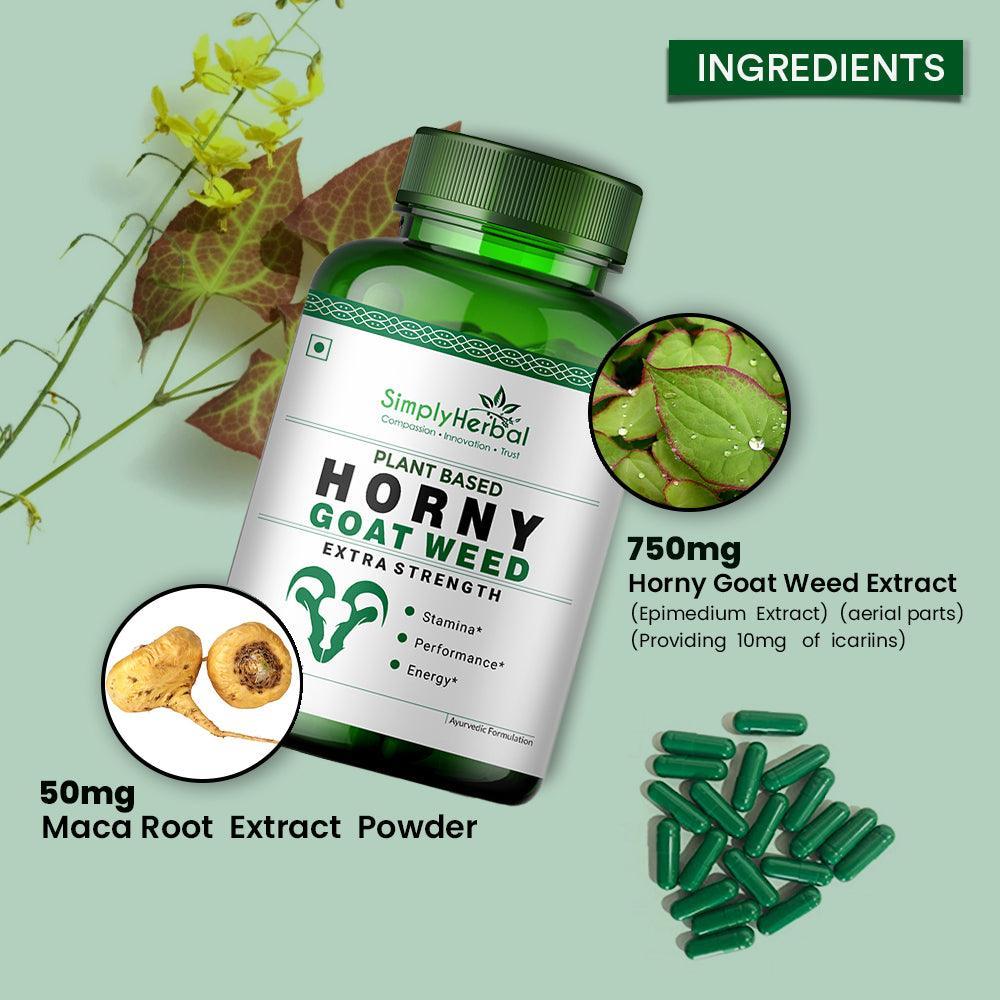 Simply Herbal Horny Goat Weed Capsule - Plant Based 800 MG Horny Goat Weed Capsules with Maca Root Extract Powder - 60 Veg Capsules