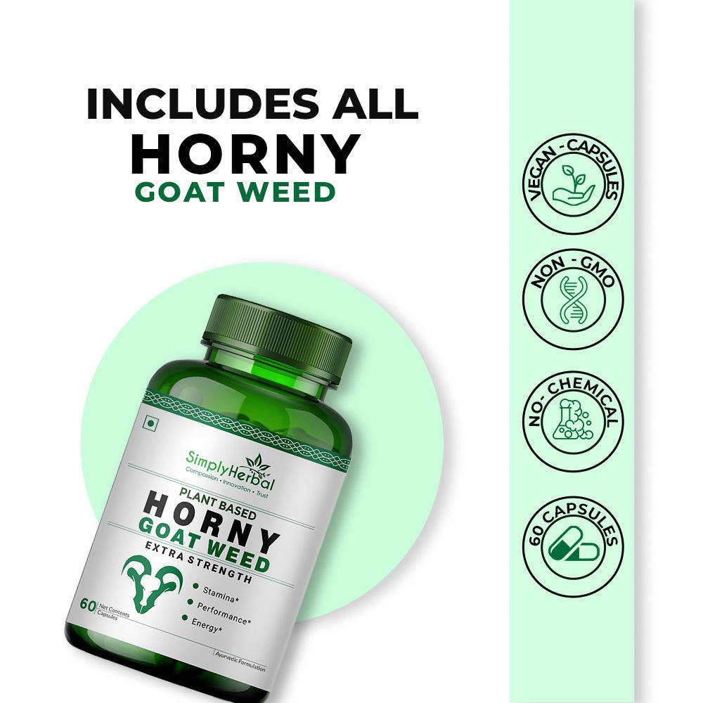 Simply Herbal Horny Goat Weed Capsule - Plant Based 800 MG Horny Goat Weed Capsules with Maca Root Extract Powder - 60 Veg Capsules