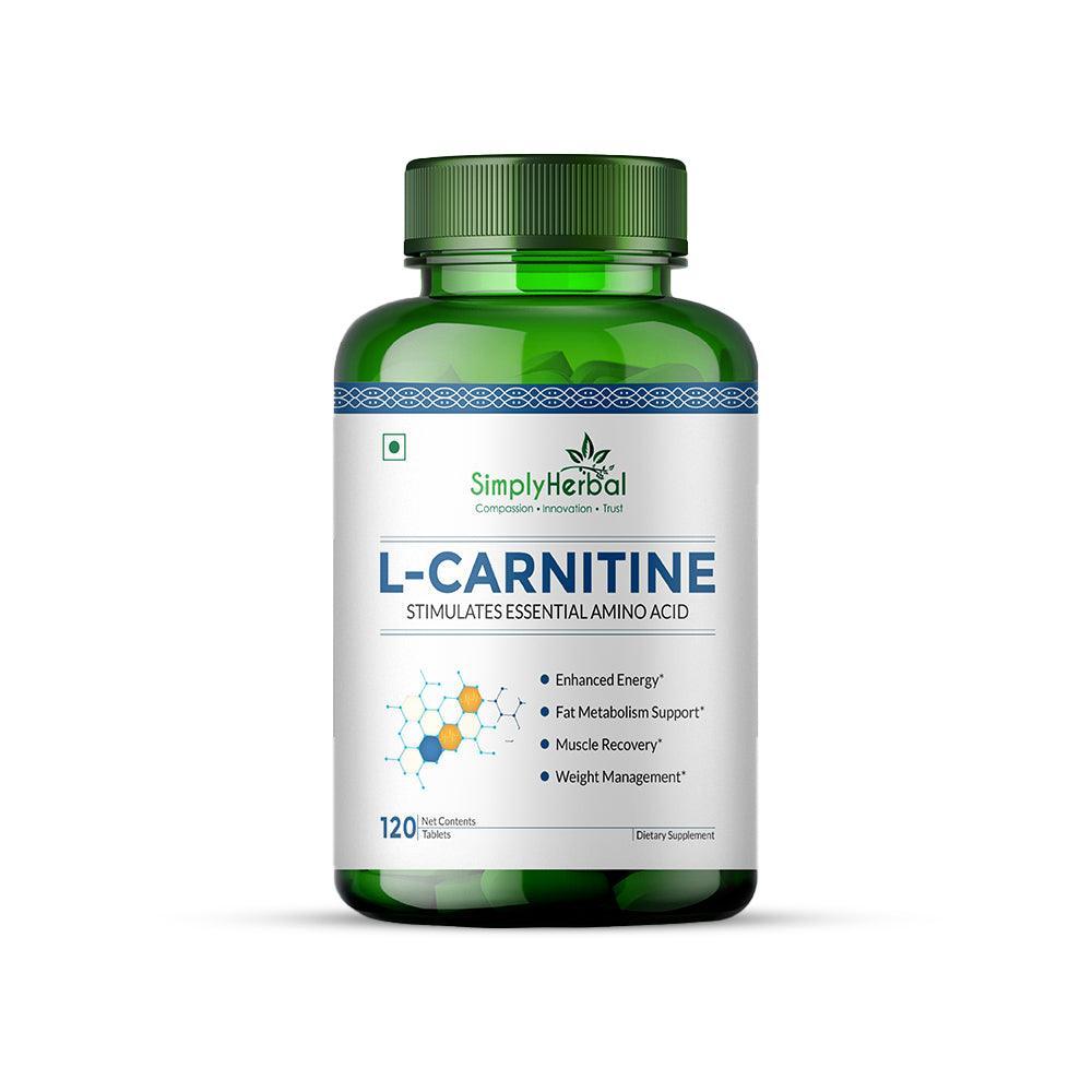 Simply Herbal L-Carnitine 500mg Tablet | Amino Acid for Endurance, Weight Management & Muscle Function | (120 Tablets)