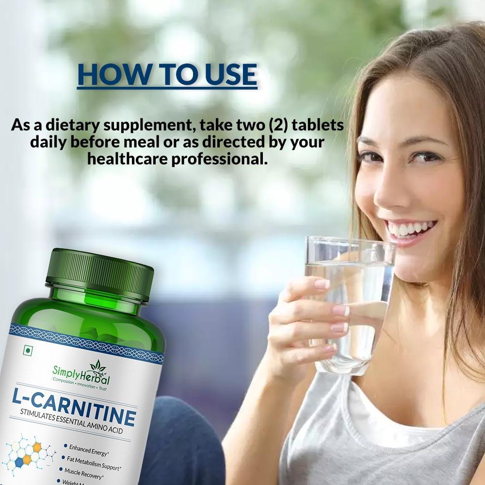 Simply Herbal L-Carnitine 500mg Tablet | Amino Acid for Endurance, Weight Management & Muscle Function | (120 Tablets)