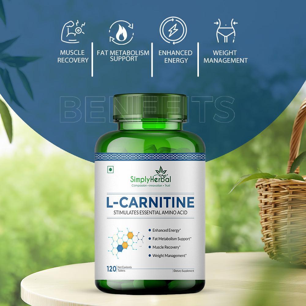 Simply Herbal L-Carnitine 500mg Tablet | Amino Acid for Endurance, Weight Management & Muscle Function | (120 Tablets)