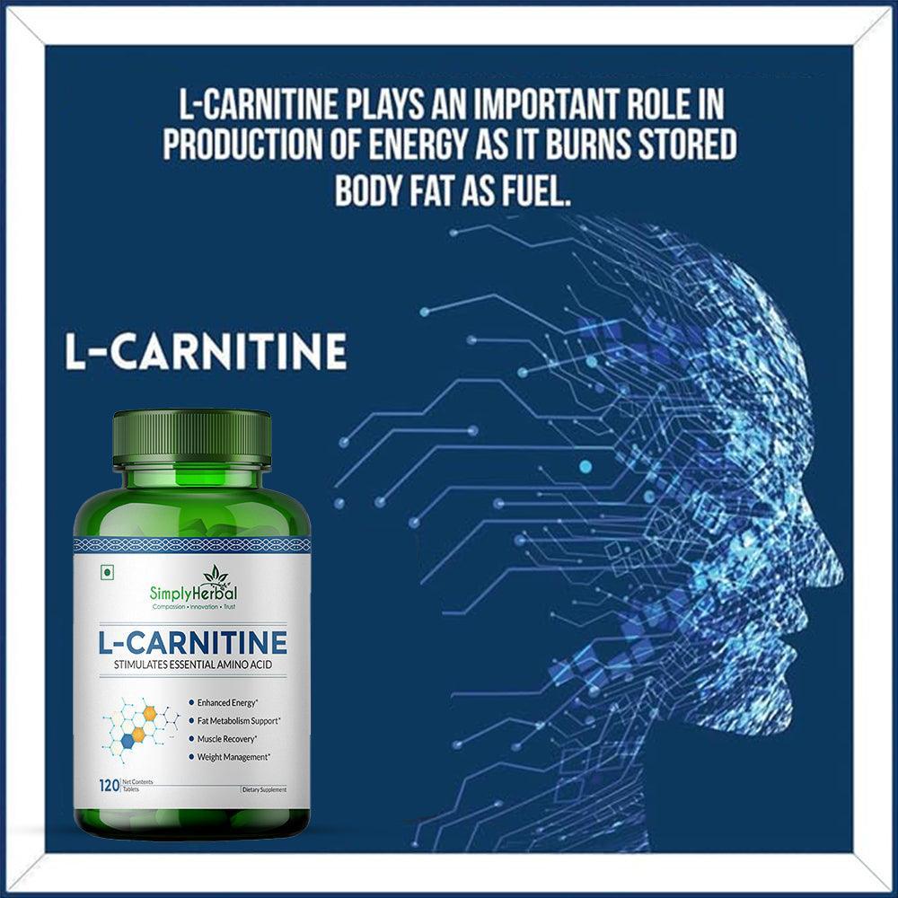 Simply Herbal L-Carnitine 500mg Tablet | Amino Acid for Endurance, Weight Management & Muscle Function | (120 Tablets)