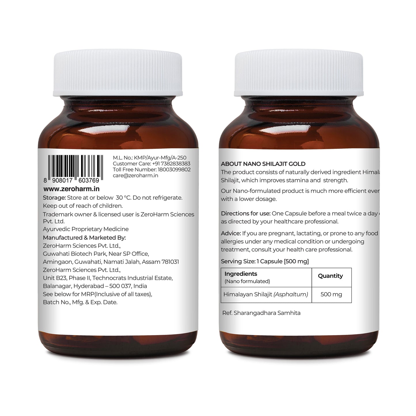 ZEROHARM Shilajit Gold Capsules - Pure Himalayan Shilajit 500 mg - Fulvic & Humic Acid - Natural Energy, Stamina Support & Muscle Growth - Backed by Nano-Technology – 60 Capsules