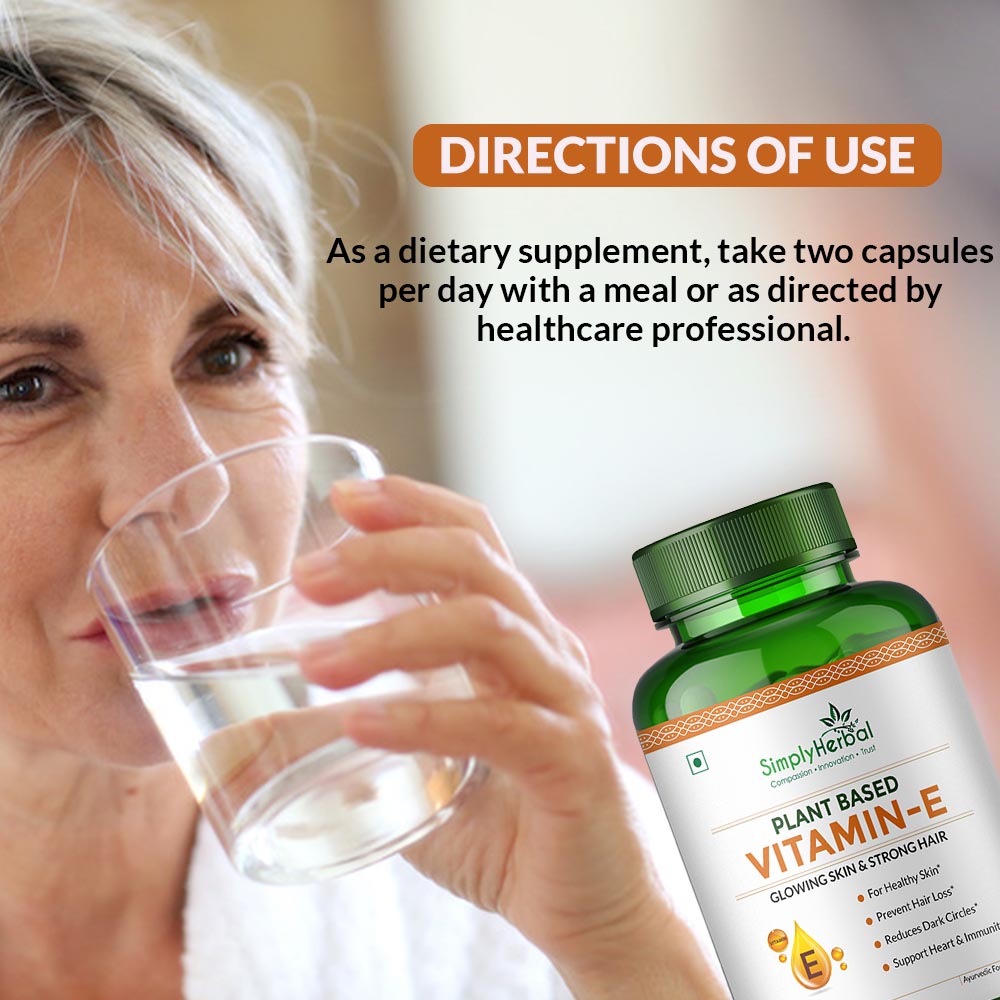Simply Herbal Vitamin E Capsule for Glowing Skin and Strong Hair | 100% Natural Vitamin E - 60 Capsules
