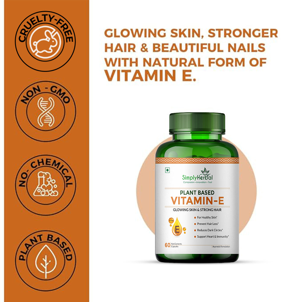 Simply Herbal Vitamin E Capsule for Glowing Skin and Strong Hair | 100% Natural Vitamin E - 60 Capsules