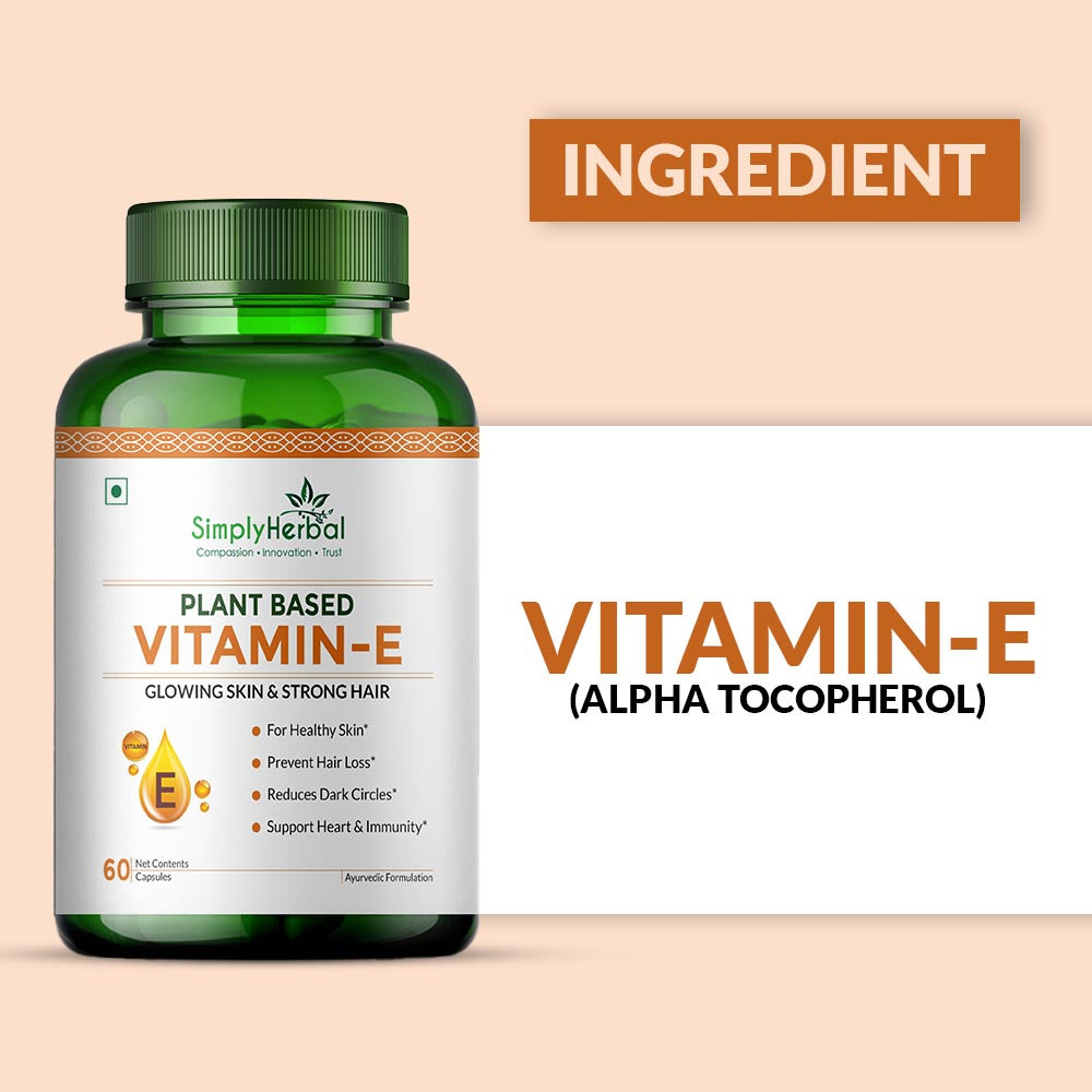 Simply Herbal Vitamin E Capsule for Glowing Skin and Strong Hair | 100% Natural Vitamin E - 60 Capsules