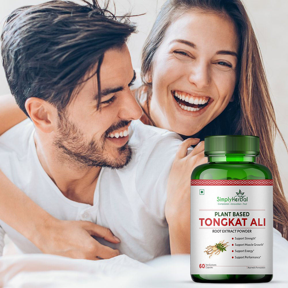 Simply Herbal Tongkat Ali Capsules root extract powder 1000mg | Enhanced testosterone level, Stamina and Stress tolerance 60 Veg Capsules