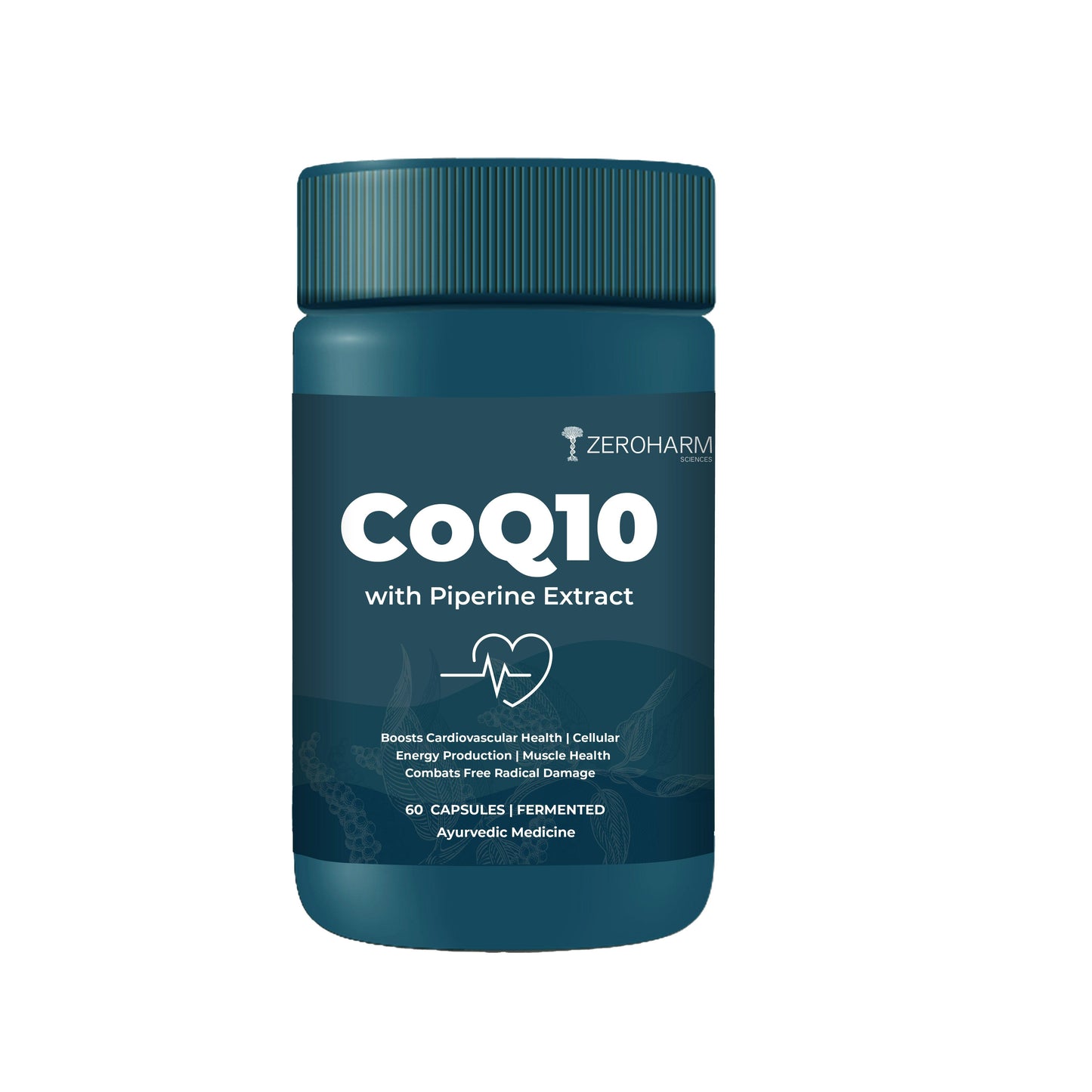 Zeroharm CoQ10 with Piperine Extract for Cellular Energy, Heart Health for Men & Women - 60 Capsules