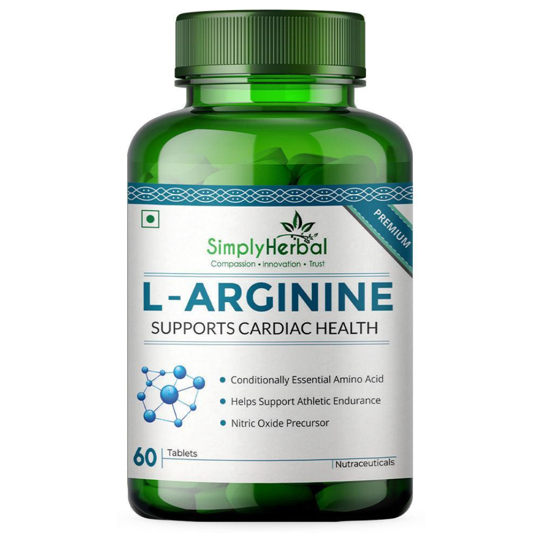 Simply Herbal L-Arginine Tablet - Supplement 500 mg Pre- Post Workout For Men Women, Support Bone Muscle Building Amino Acid, Strength, Performance & Energy, Recovery, Immune System - 60 Tablets (Pack of 2)