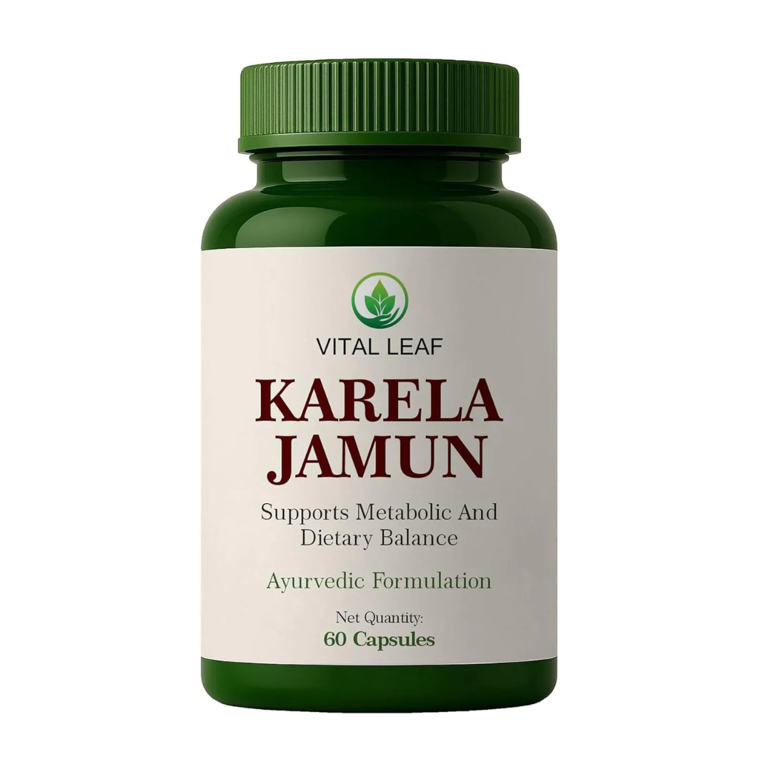 Vital Leaf Karela Jamun Capsules – Ayurvedic Blend with Karela, Jamun, Methi, Gudmar & Neem – Plant-Based Herbal Supplement – 60 Vegetarian Capsules