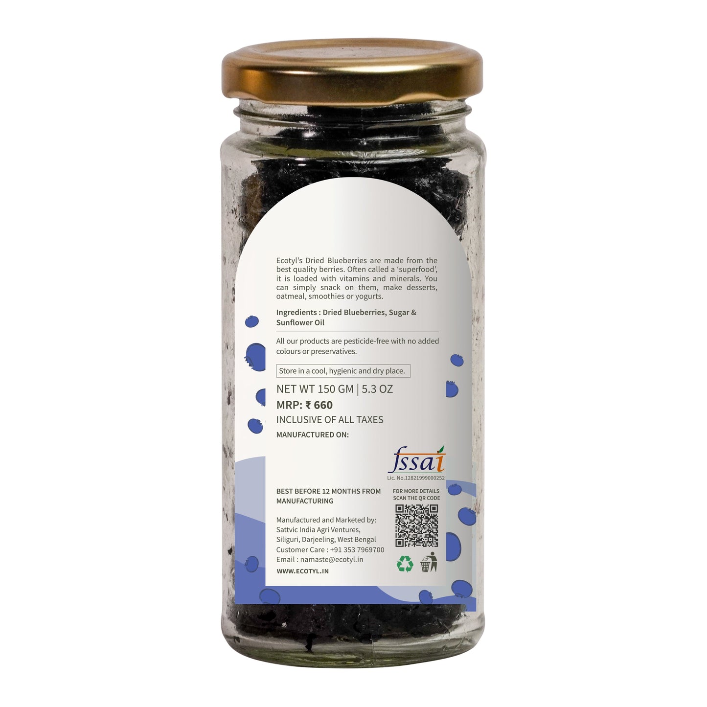 Ecotyl Dried Blueberries - 150gm