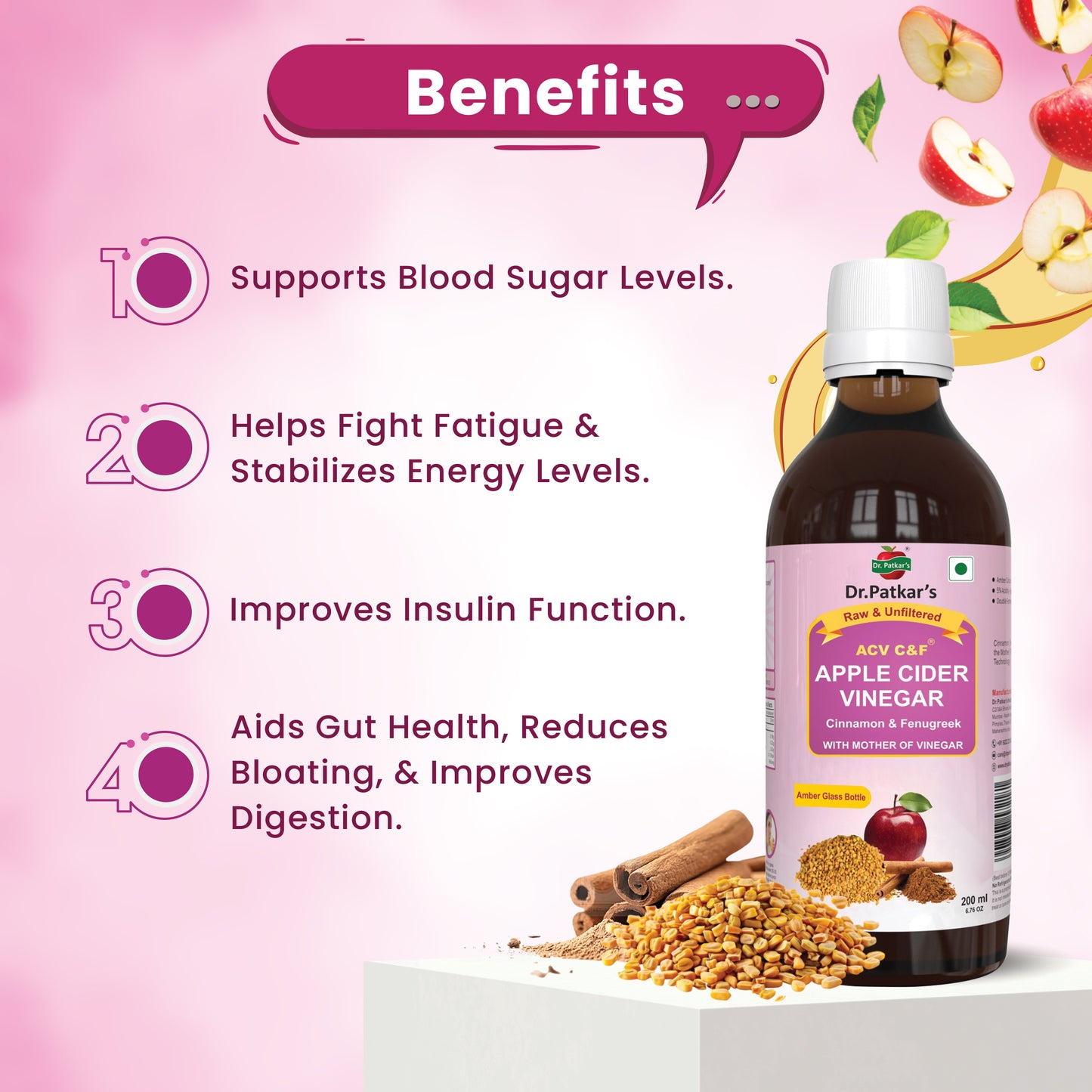 Dr. Patkar's Apple Cider Vinegar Cinnamon & Fenugreek with the Mother