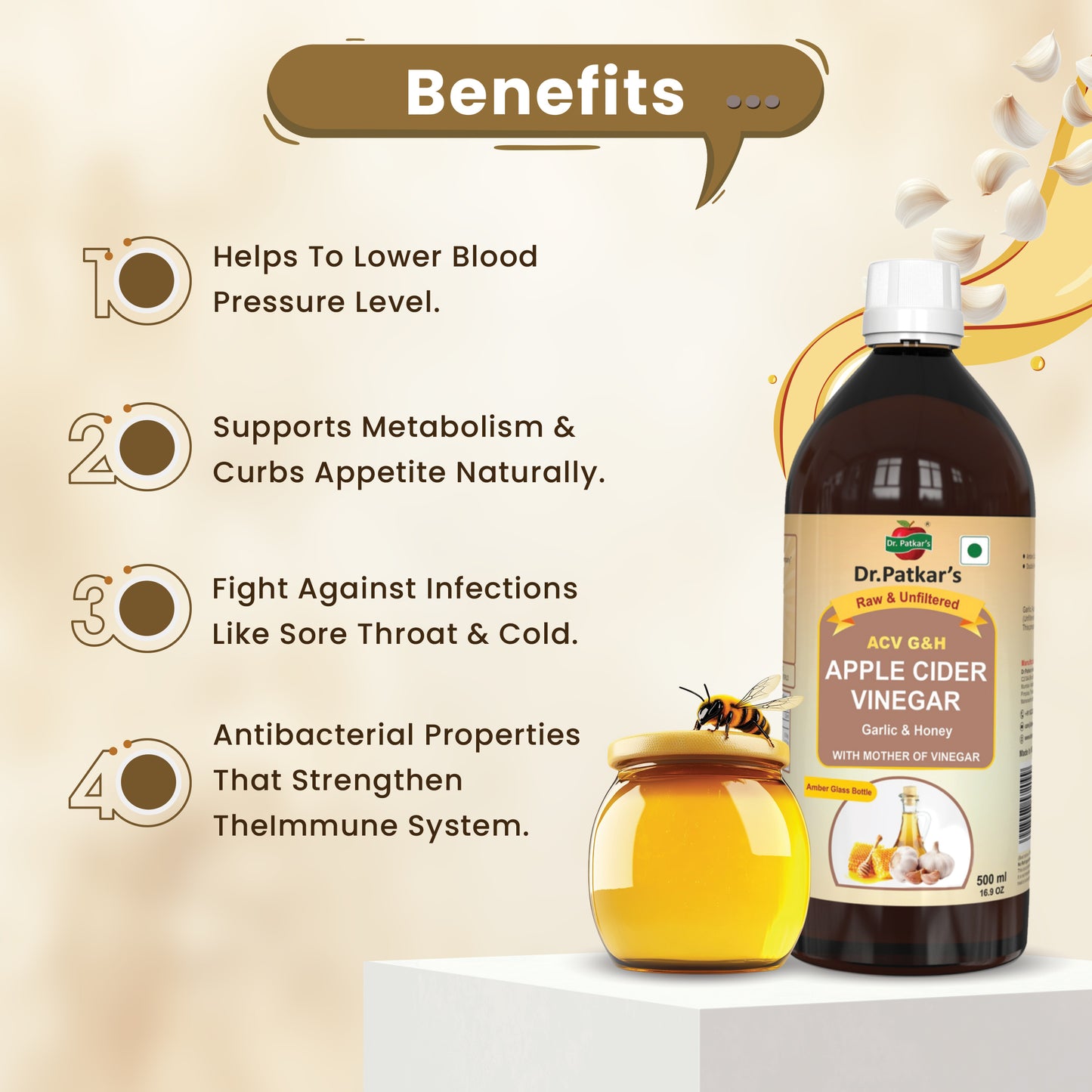 Dr. Patkar's Apple Cider Vinegar Garlic & Honey with the Mother (500ml Each)