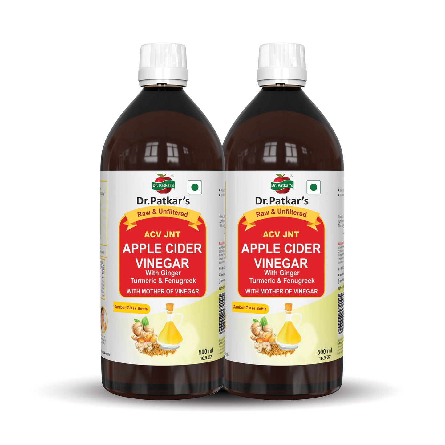 Dr. Patkar's Apple Cider Vinegar Ginger, Turmeric & Fenugreek with the Mother (500ml Each)