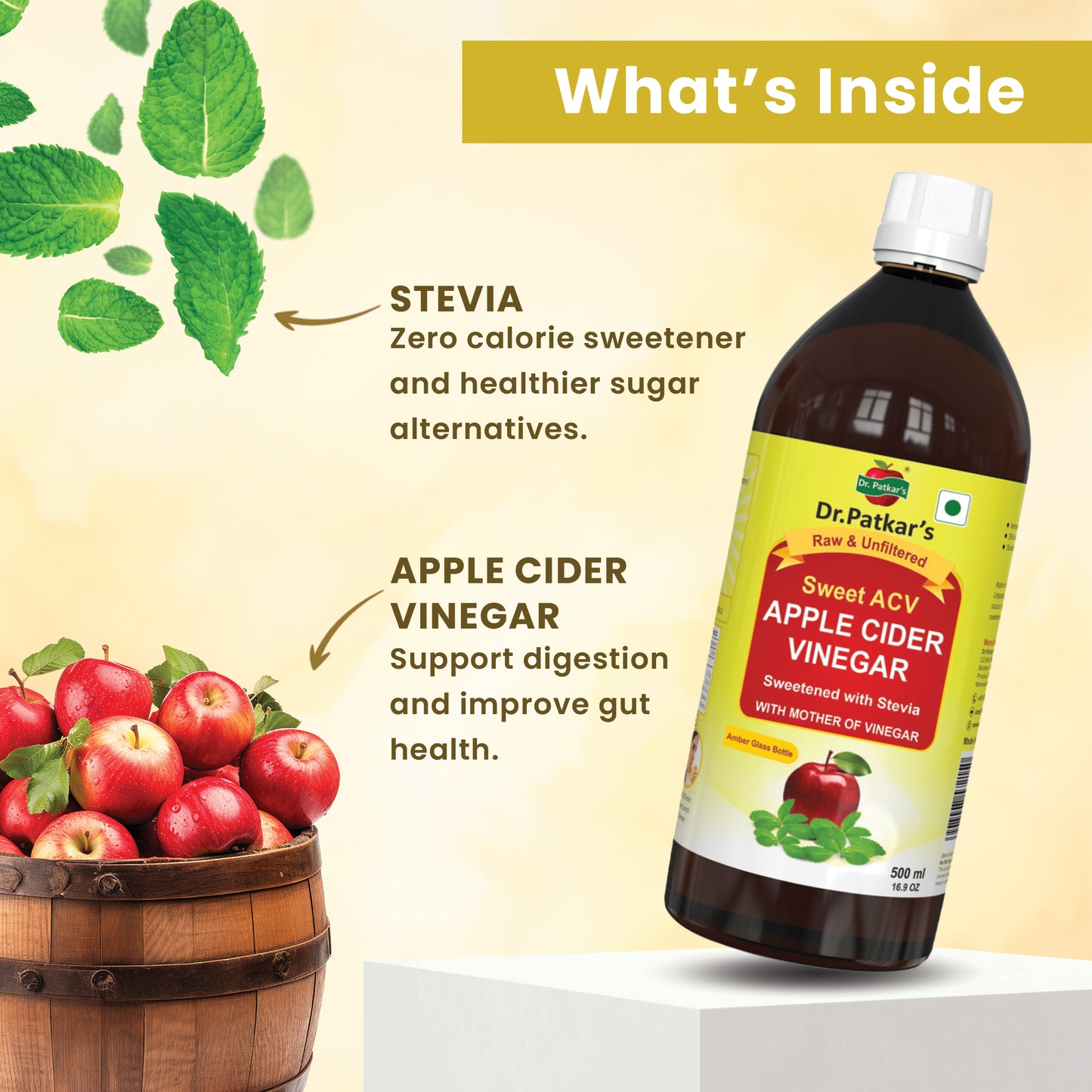 Dr. Patkar's Apple Cider Vinegar Stevia with the Mother (500ml Each)