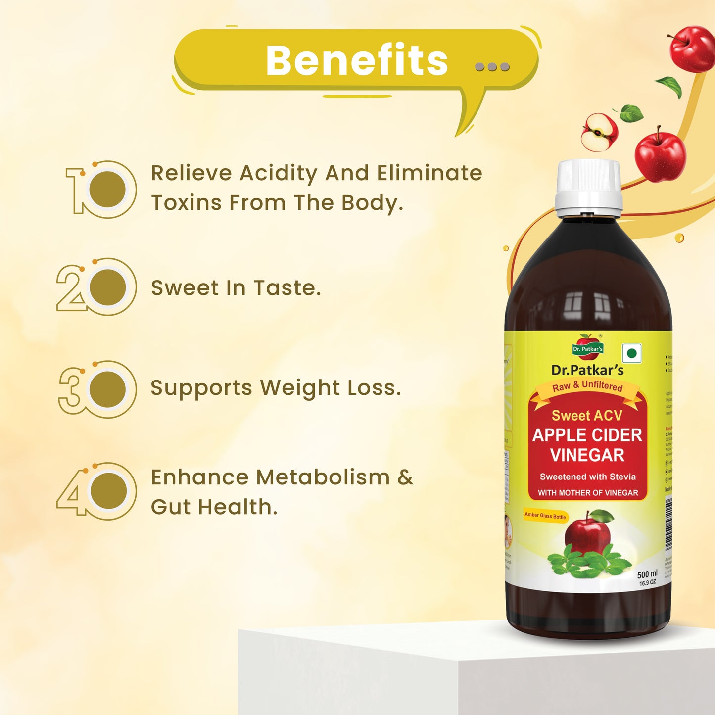 Dr. Patkar's Apple Cider Vinegar Stevia with the Mother (500ml Each)