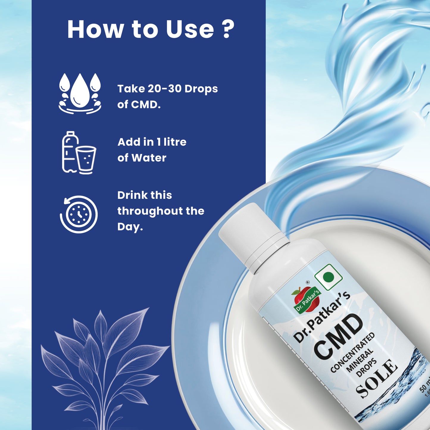 Dr. Patkar's Concentrated Mineral Drops Hydration Trace Supplement Increased energy levels (Cmd) 50Ml