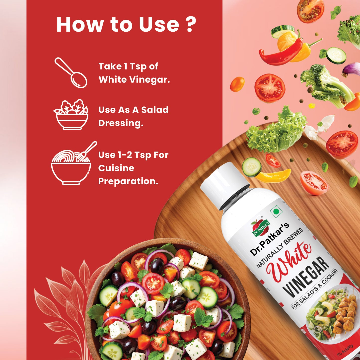 Dr. Patkar's Naturally Brewed White Vinegar for Salad Cooking Cleaning Purpose Flavoursome & Nutritious (200ml) Pack of 3