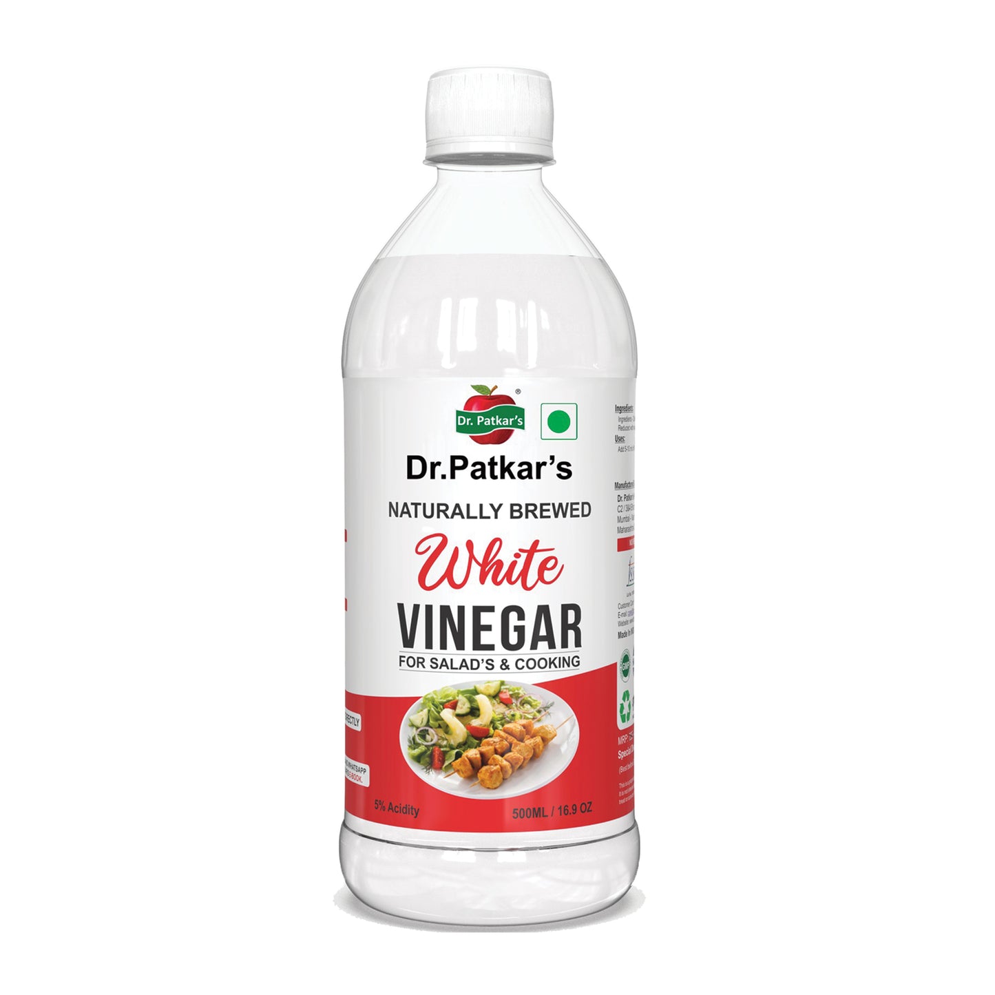 Dr. Patkar's Naturally Brewed White Vinegar for Salad Cooking | Cleaning Purpose | Flavoursome & Nutritious (500ml) Pack of 2