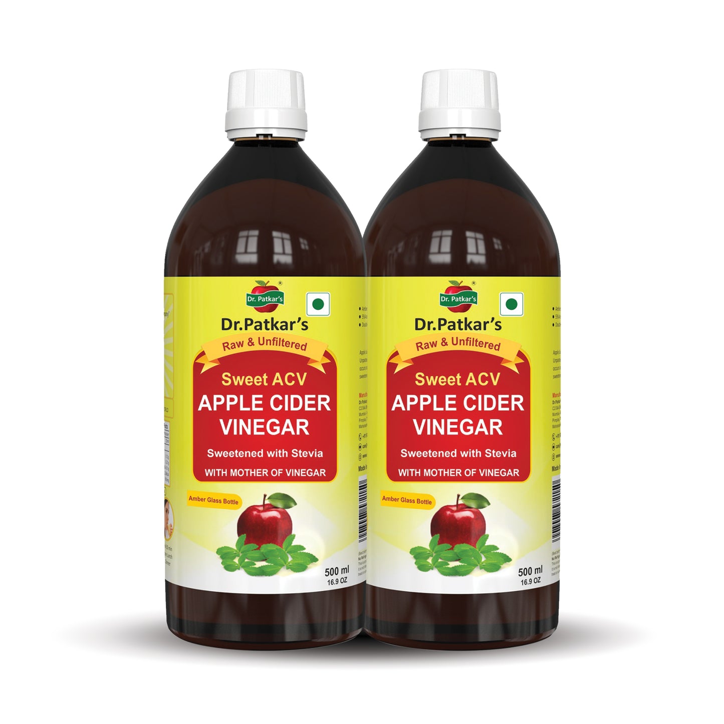 Dr. Patkar's Apple Cider Vinegar Stevia with the Mother (500ml Each)