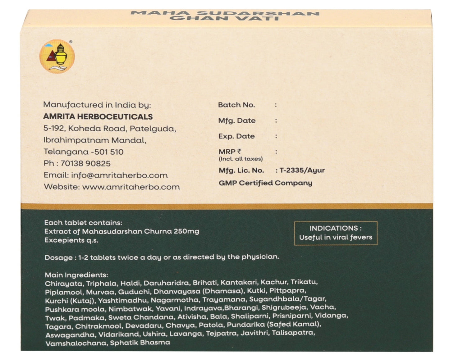 Amrita Maha Sudarshan Ghan Vati Tablet - 90 Tablets