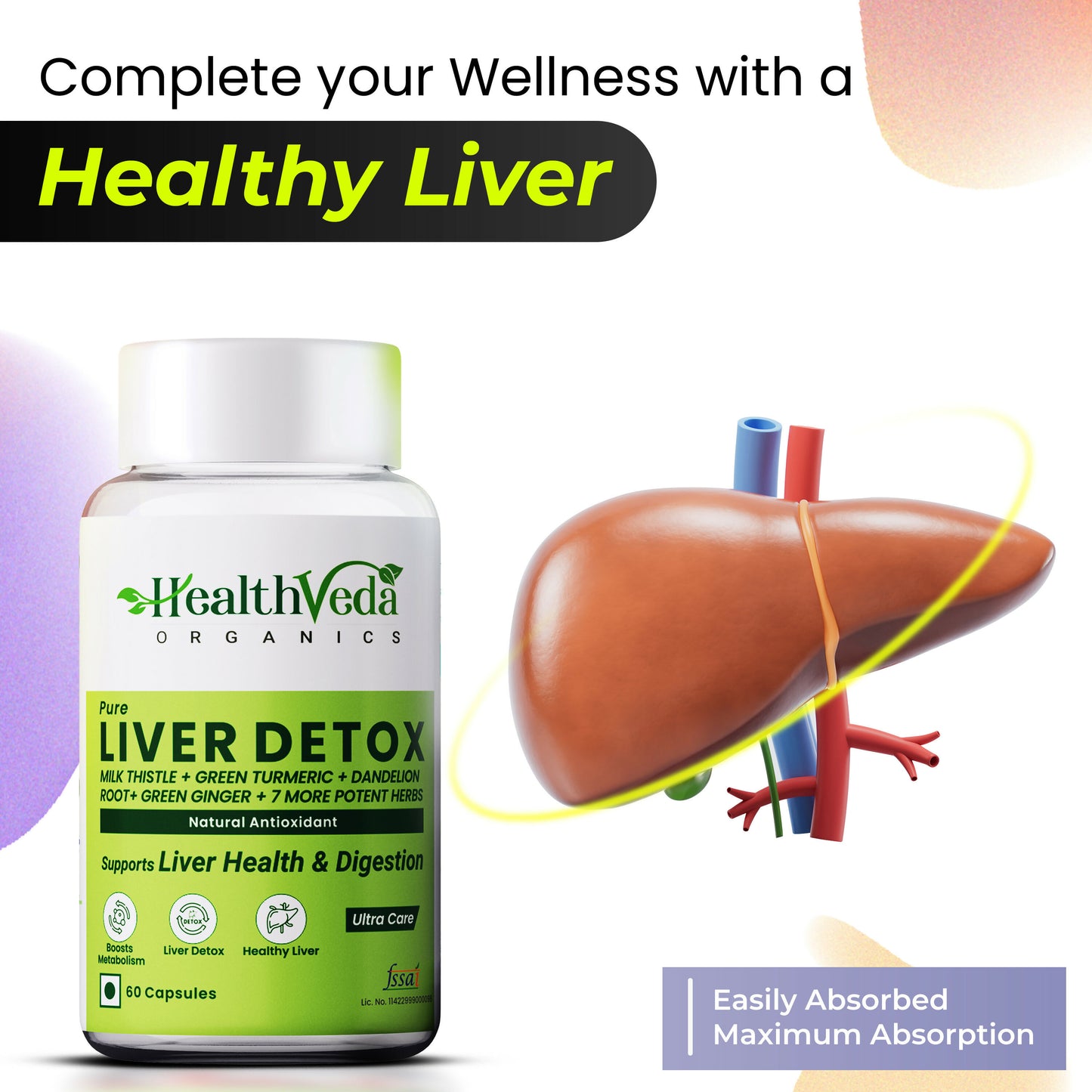Health Veda Organics Liver Detox Capsules - 60 Veg Capsules