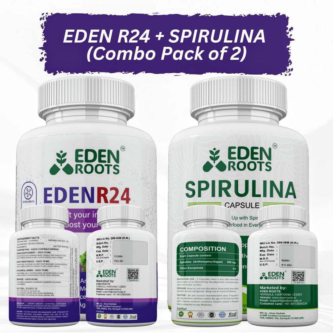 Eden Roots Eden R 24 + Spirulina Capsules - 60 Capsules (Combo)