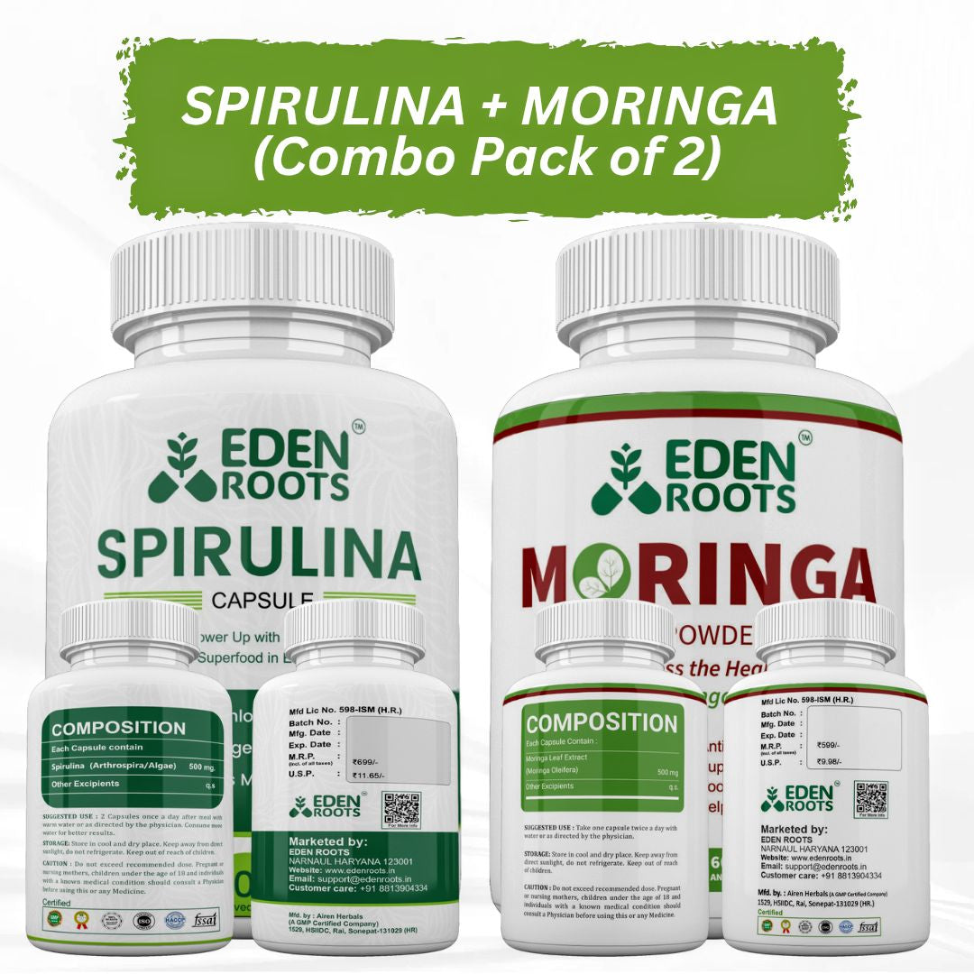 Eden Roots Spirulina + Moringa Capsules - 60 Capsules (Combo)