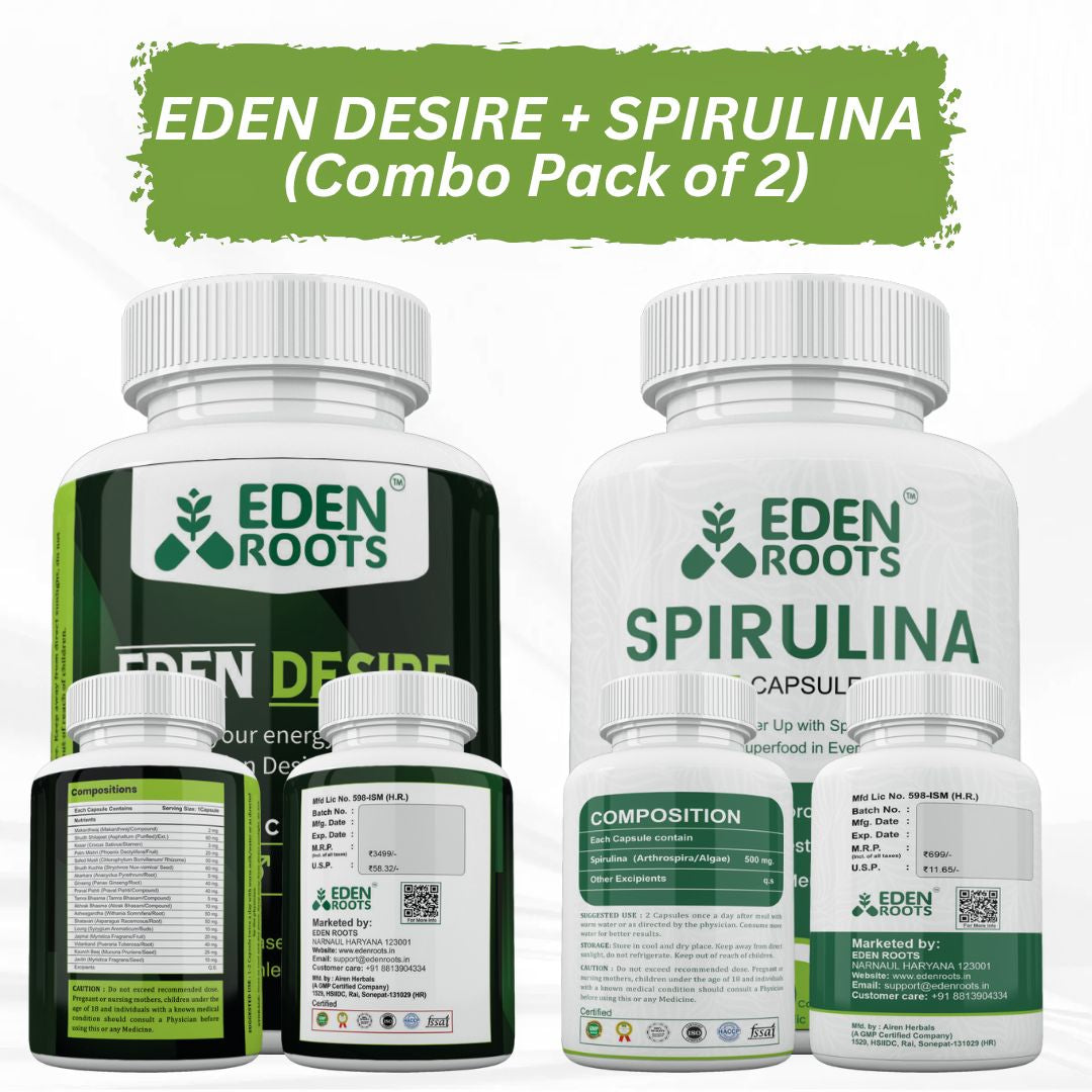 Eden Roots Eden Desire + Spirulina Capsules - 60 Capsules (Combo)