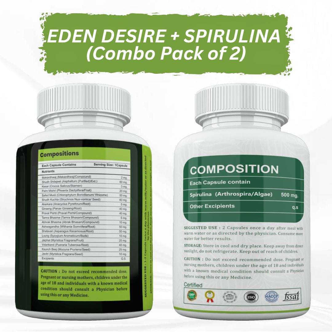 Eden Roots Eden Desire + Spirulina Capsules - 60 Capsules (Combo)