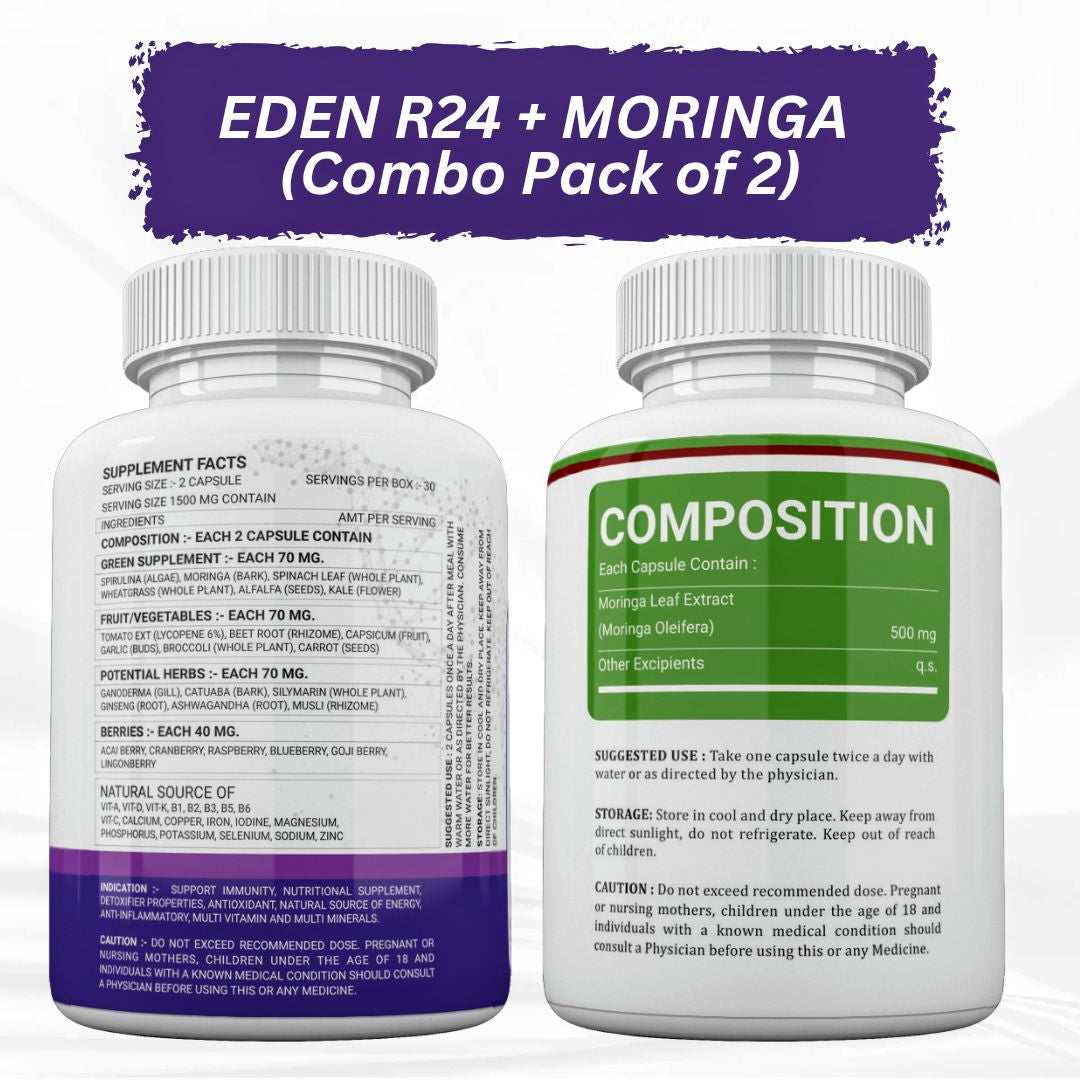 Eden Roots Eden R24 + Moringa Capsules - 60 Capsules (Combo)