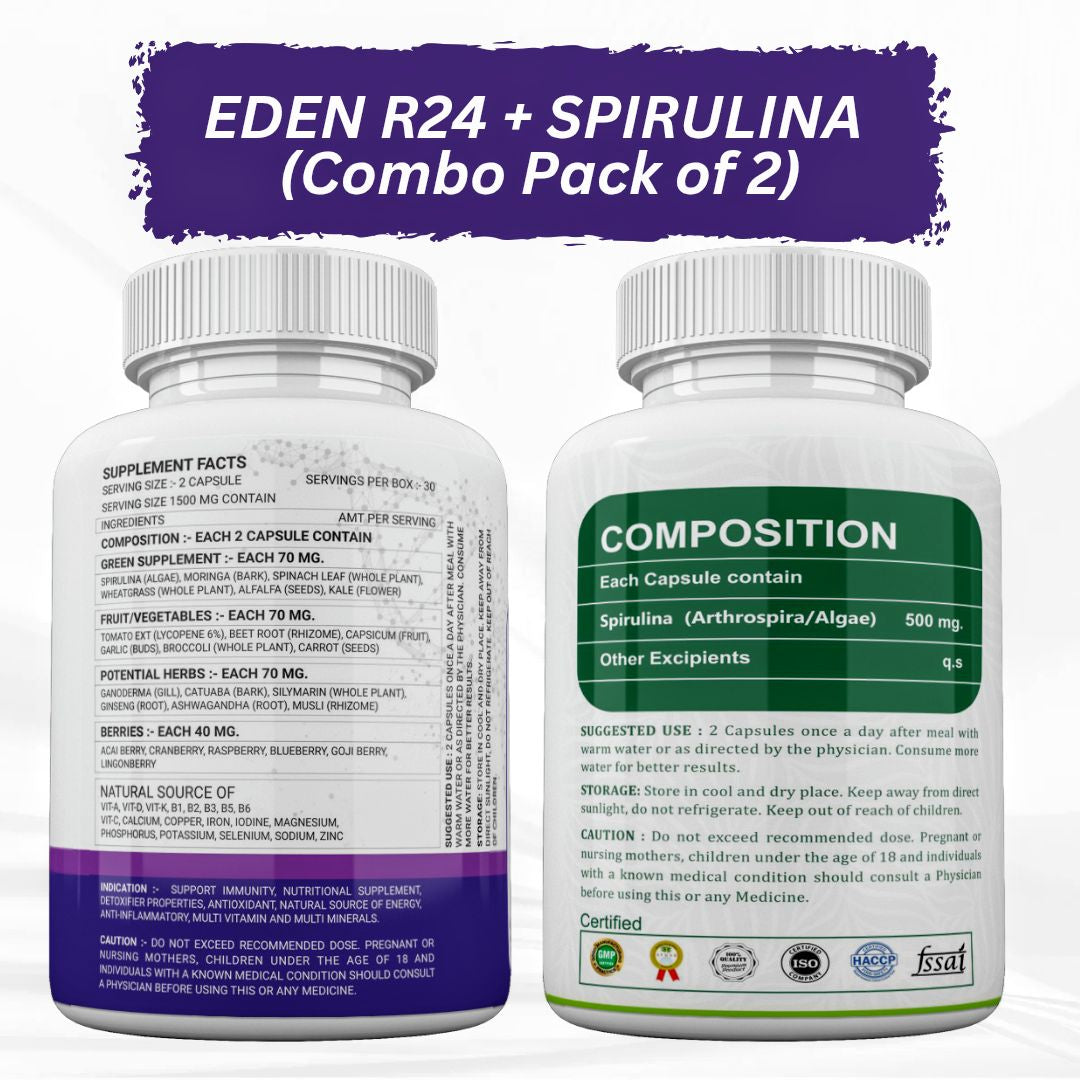 Eden Roots Eden R 24 + Spirulina Capsules - 60 Capsules (Combo)