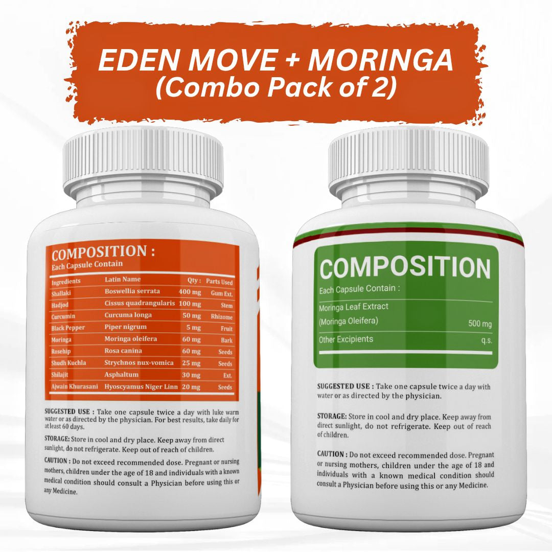 Eden Roots Eden Move + Moringa Capsules - 60 Capsules (Combo)