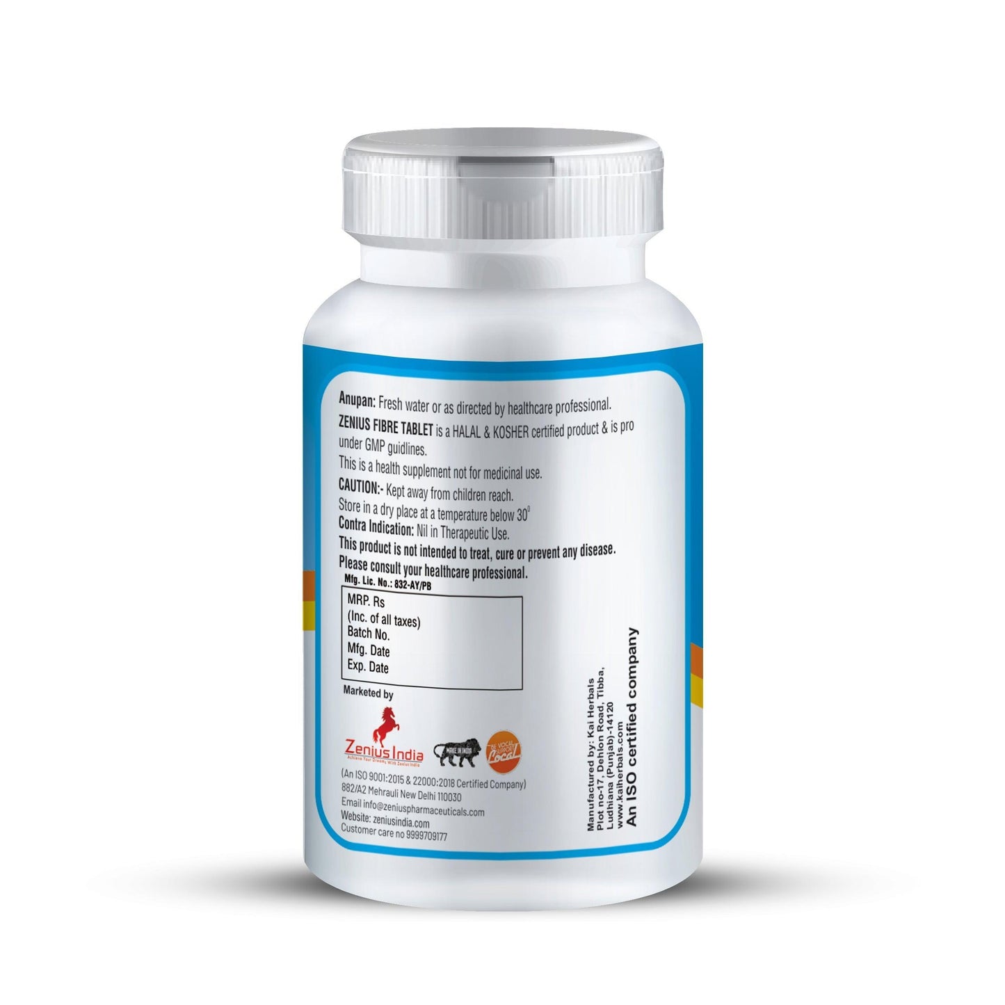 Zenius Fiber Tablets Dietary Supplements - 60 Tablets