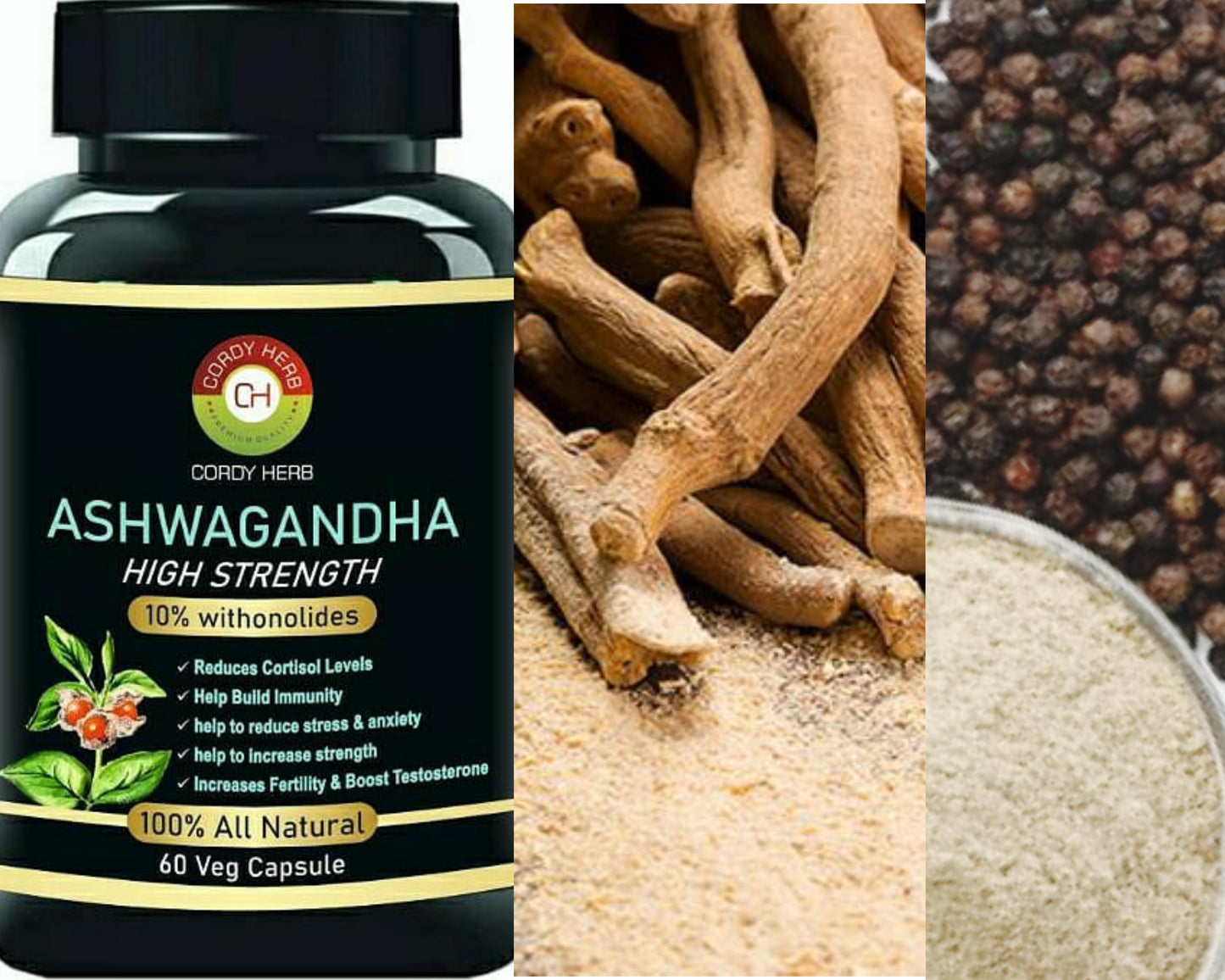 Cordy Herb Ashwagandha Extract Veg Capsule (Withania Somnifera ) Helps in Stress Management, Support Strength & Energy