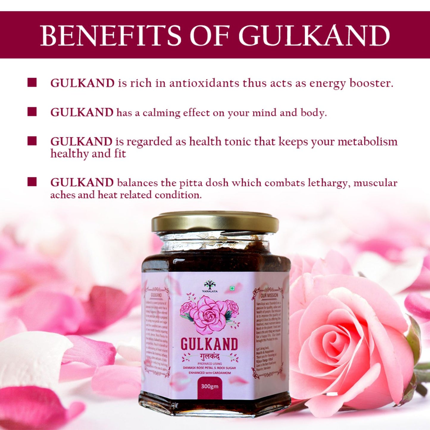 Vanalaya Natural Organic Gulkand Prepared Using Sun Cooked Damask Rose & Cardamon
