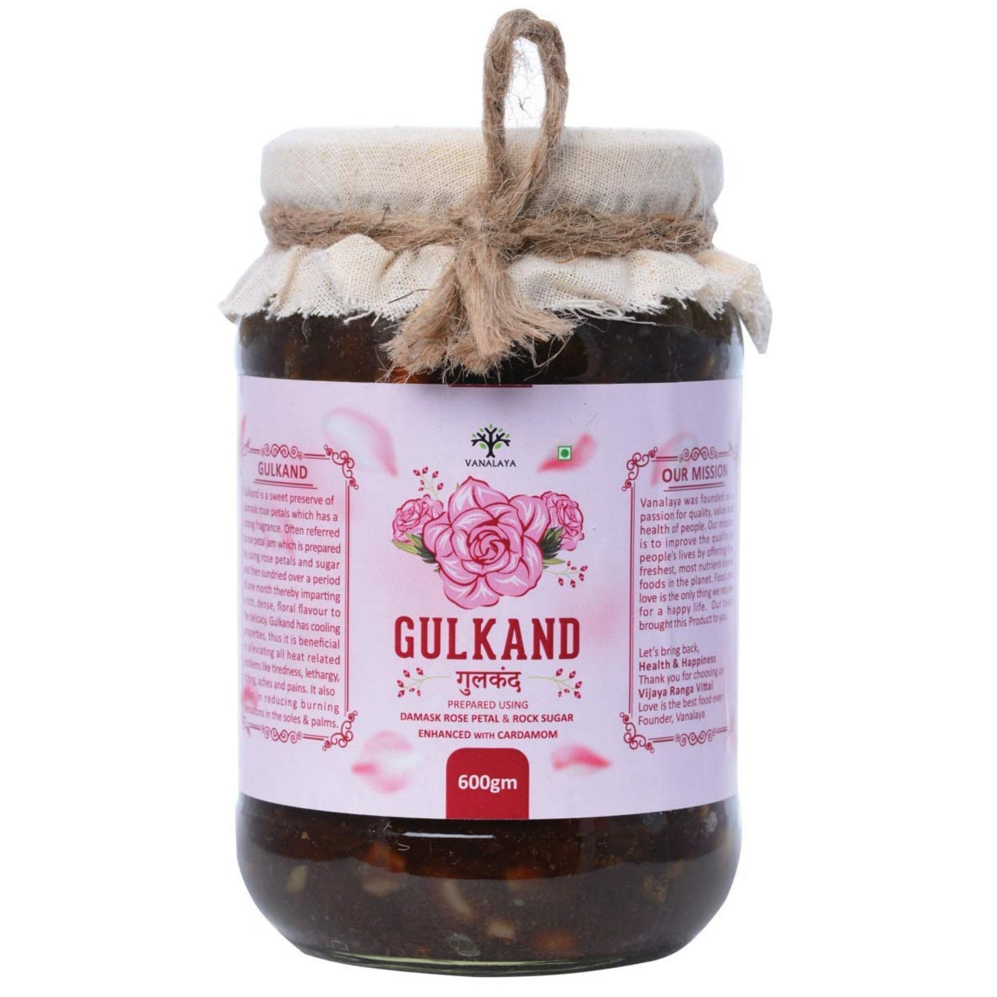 Vanalaya Natural Organic Gulkand Prepared Using Sun Cooked Damask Rose & Cardamon