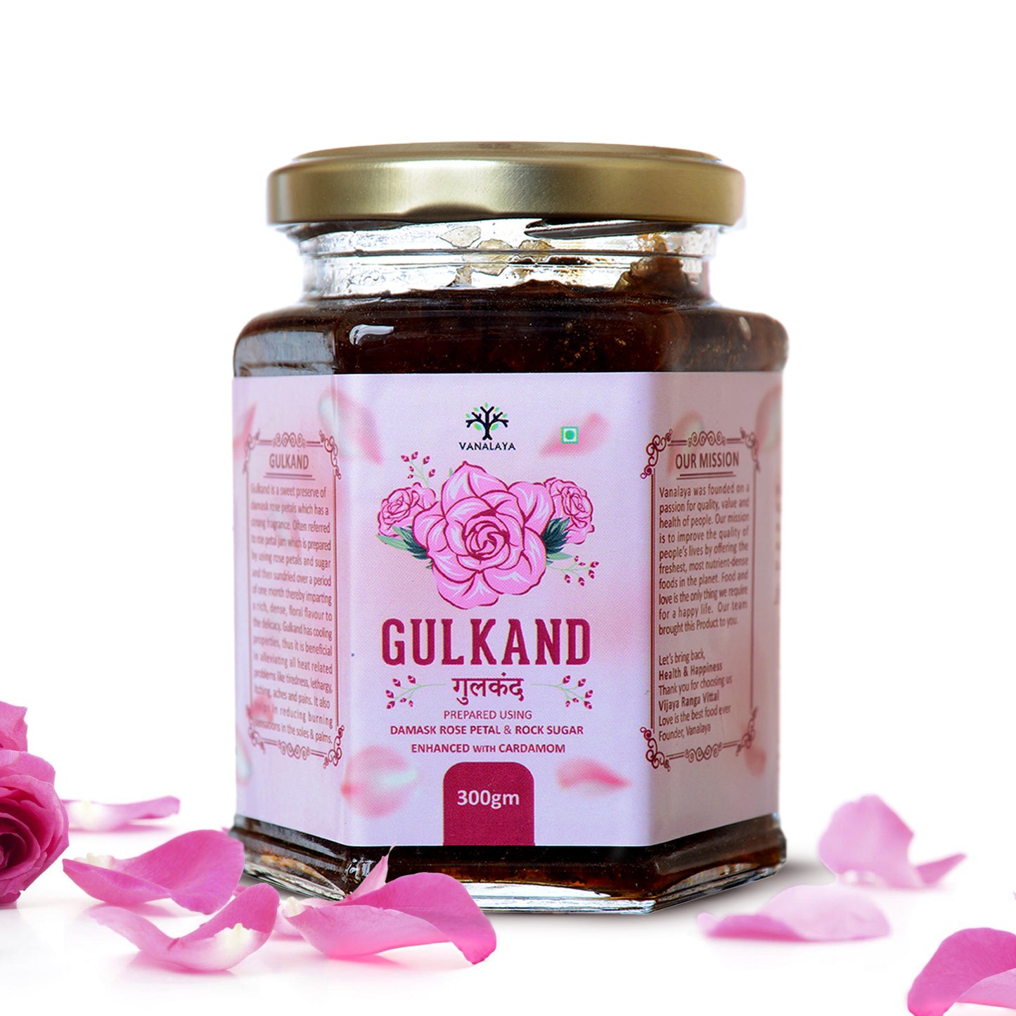 Vanalaya Natural Organic Gulkand Prepared Using Sun Cooked Damask Rose & Cardamon
