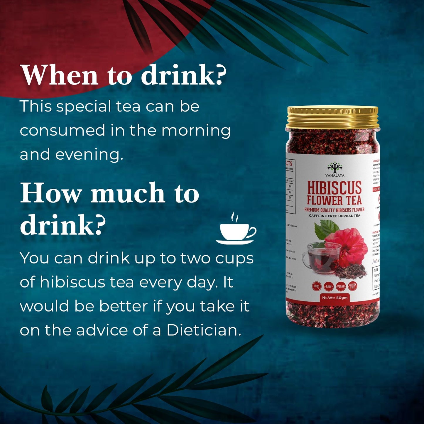 Vanalaya Organic Hibiscus Flower Tea from Sun Dried Hibiscus Petals For weight loss, Reduce Stress 50gm