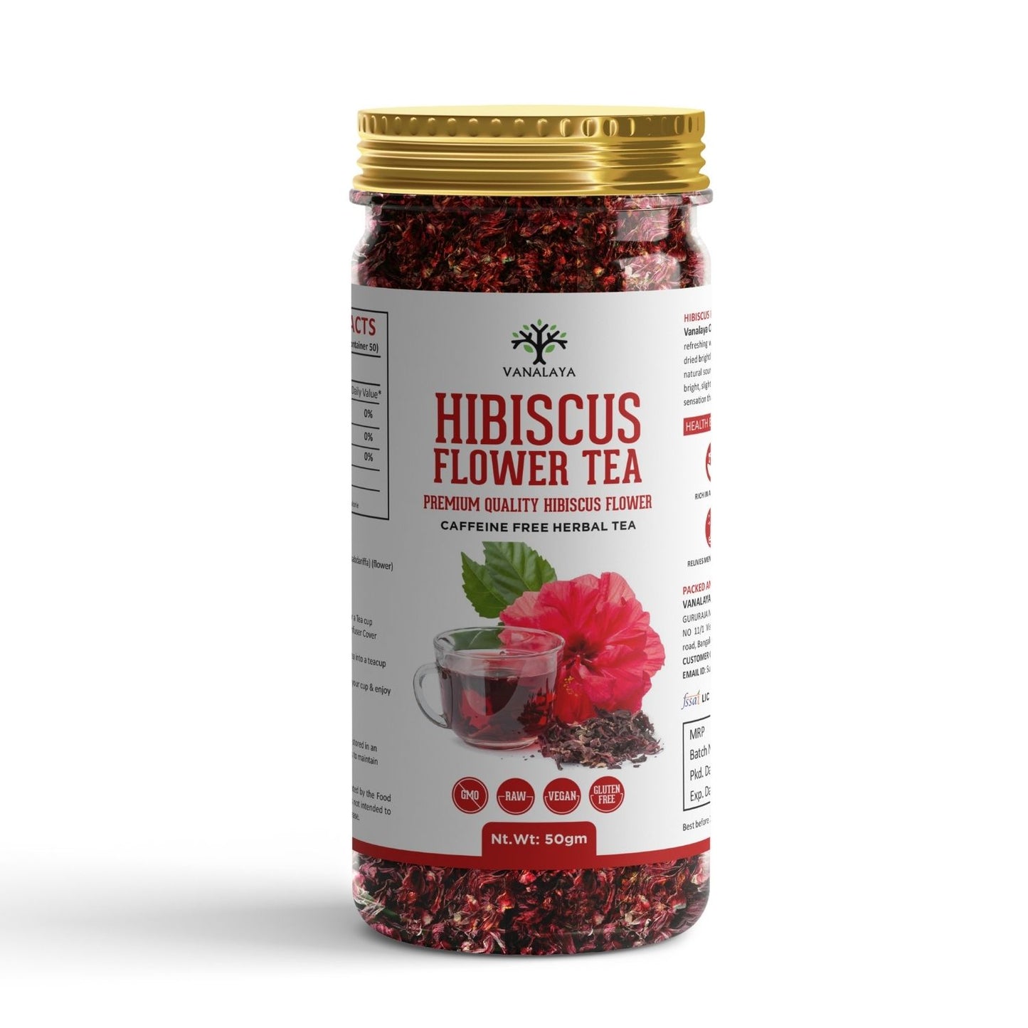 Vanalaya Organic Hibiscus Flower Tea from Sun Dried Hibiscus Petals For weight loss, Reduce Stress 50gm