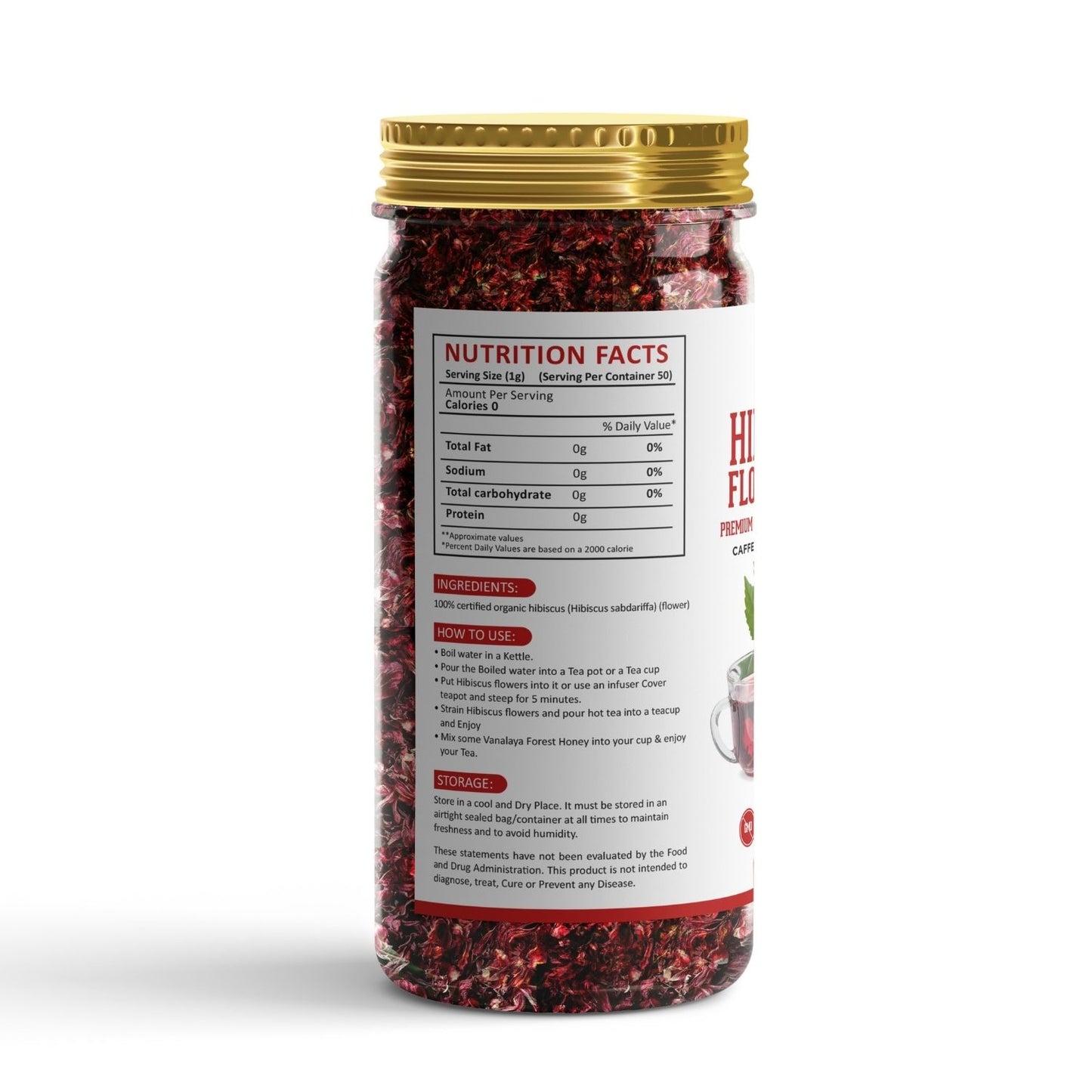 Vanalaya Organic Hibiscus Flower Tea from Sun Dried Hibiscus Petals For weight loss, Reduce Stress 50gm