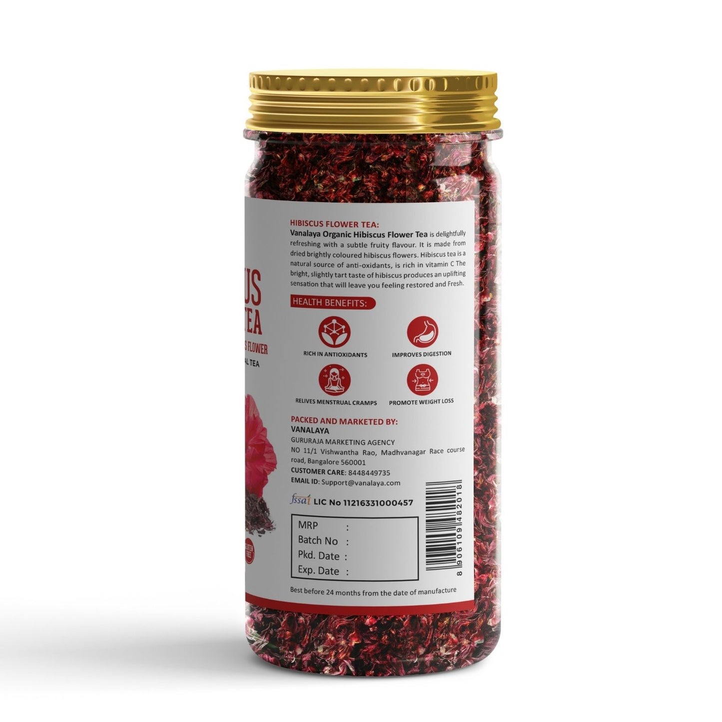 Vanalaya Organic Hibiscus Flower Tea from Sun Dried Hibiscus Petals For weight loss, Reduce Stress 50gm