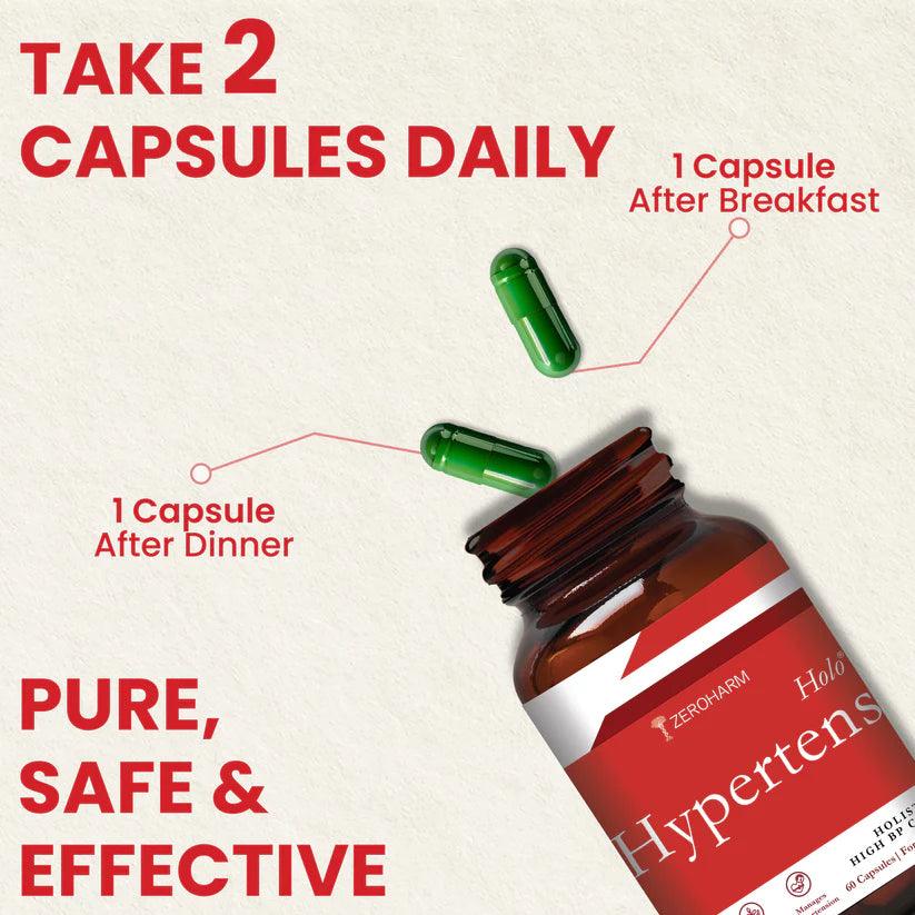 ZEROHARM Holo Hypertens With Hibiscus, Dandelion, Garlic - Regulates Blood Pressure, Promotes Heart Function for Men & Women - 60 Capsules